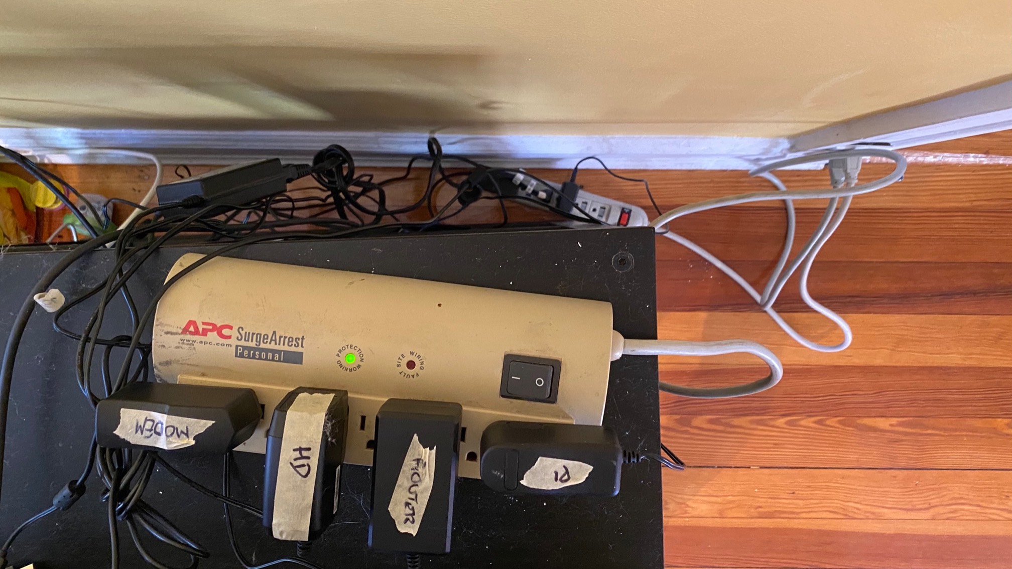 Two power strips. Completely terrible. Gonna have to buy a gigantic single power strip. That, or get