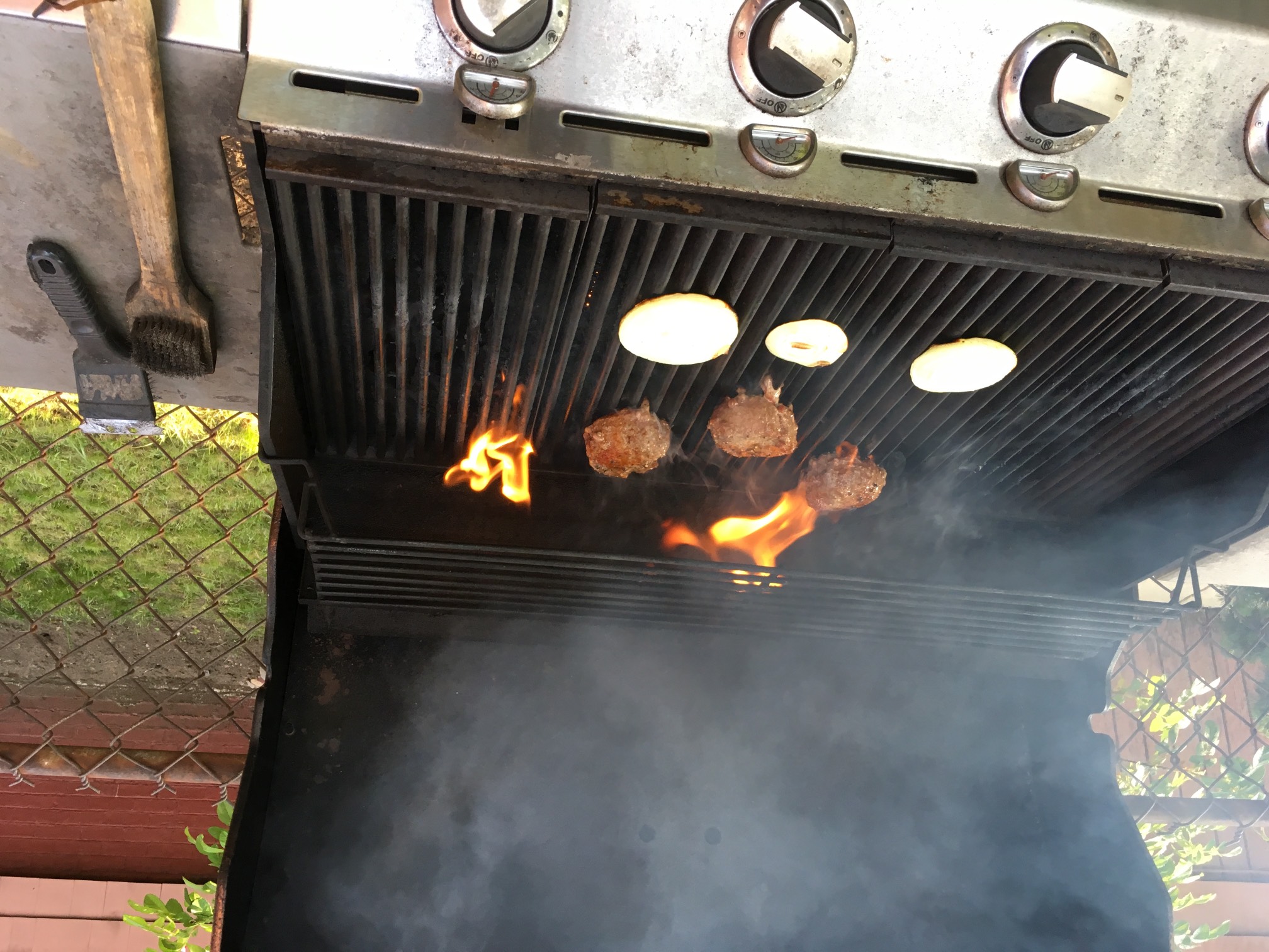 Sometimes, when someone uses the grill before I do, as was the case today, there's extra fat down ne