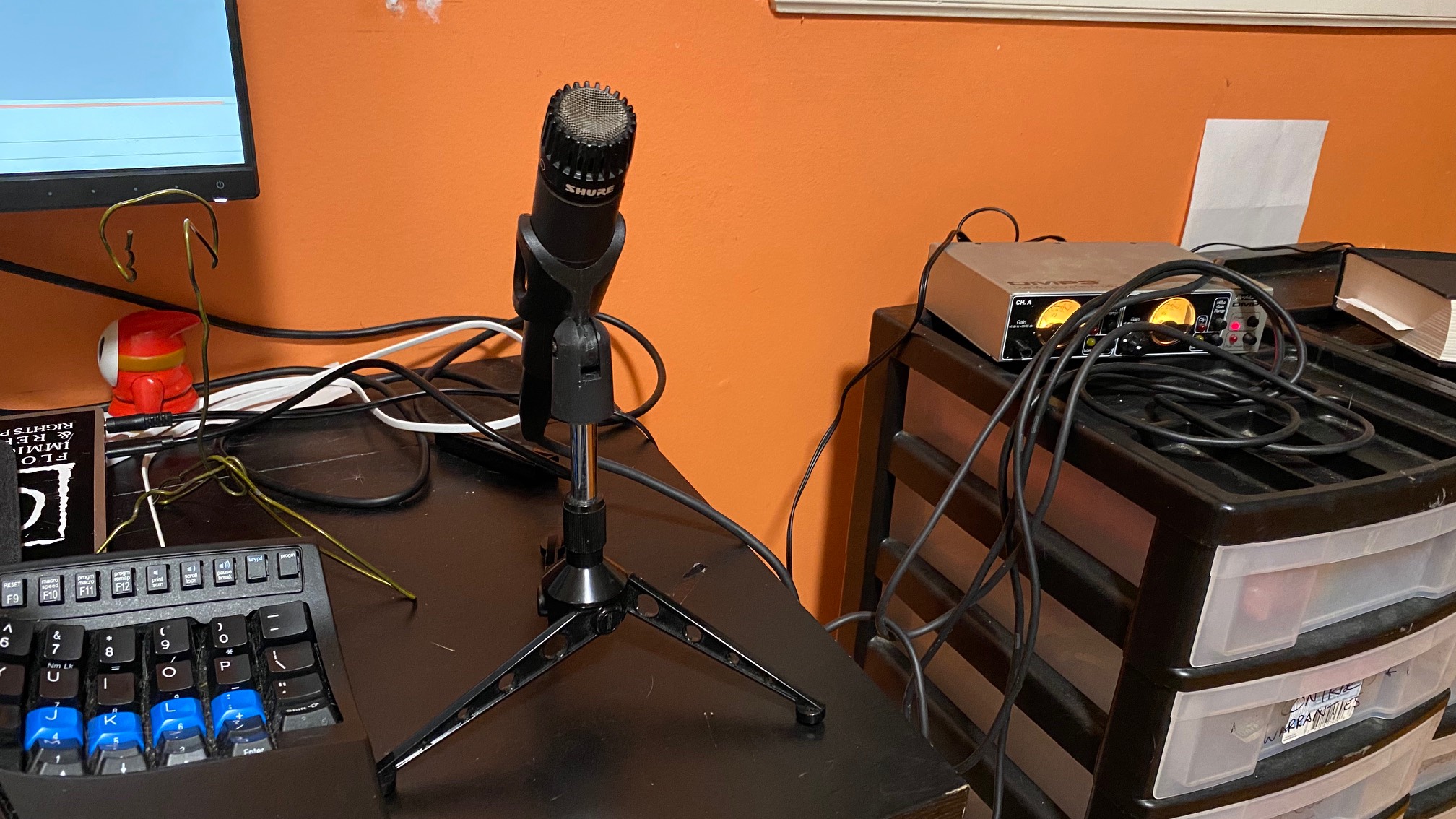 After making the wire hanger tripod, I realized I have a real mic tripod and a real mic from back wh