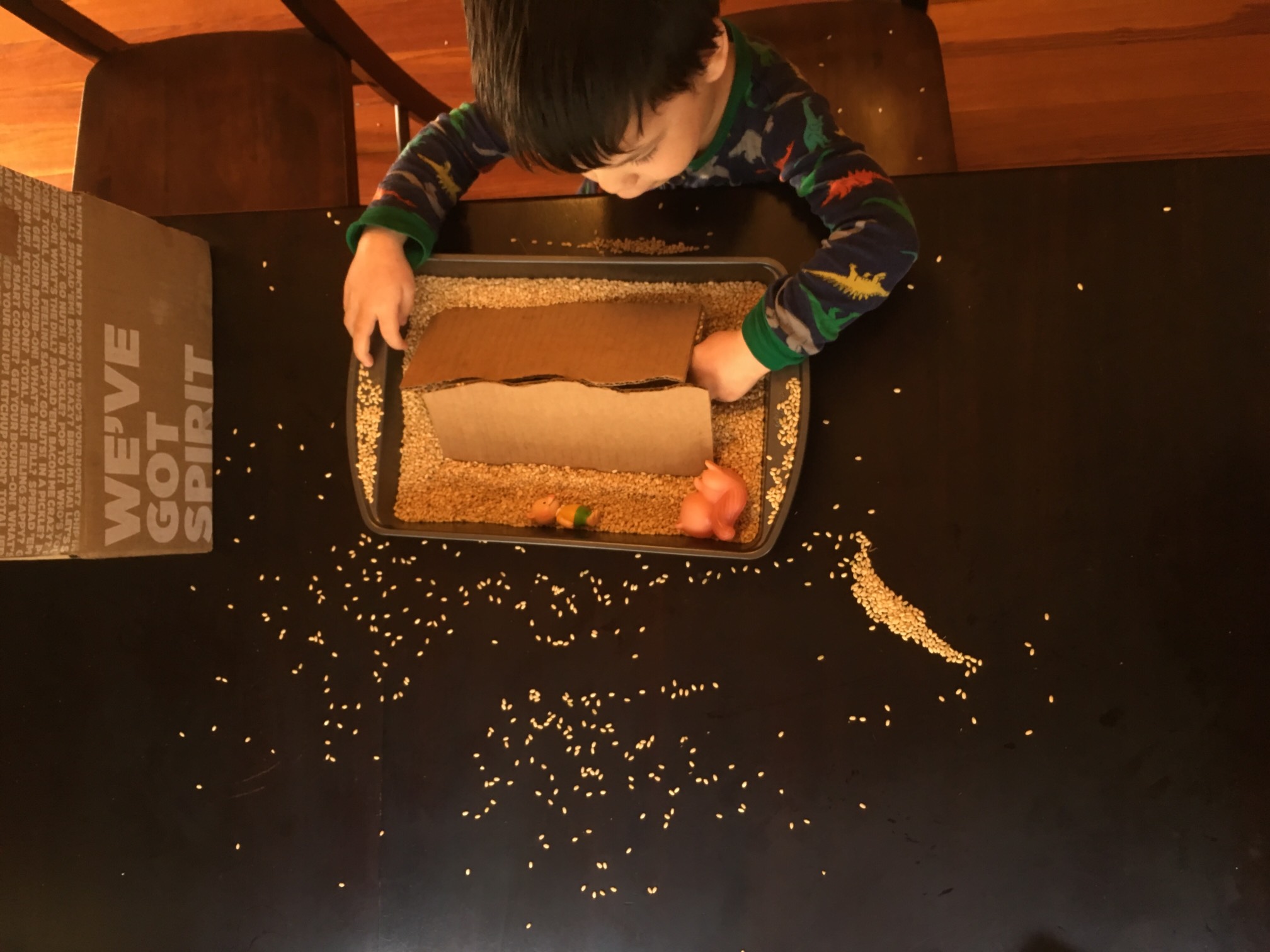 The distribution of the rice that he got outside of the pan is interesting. (Eventually, he got a lo