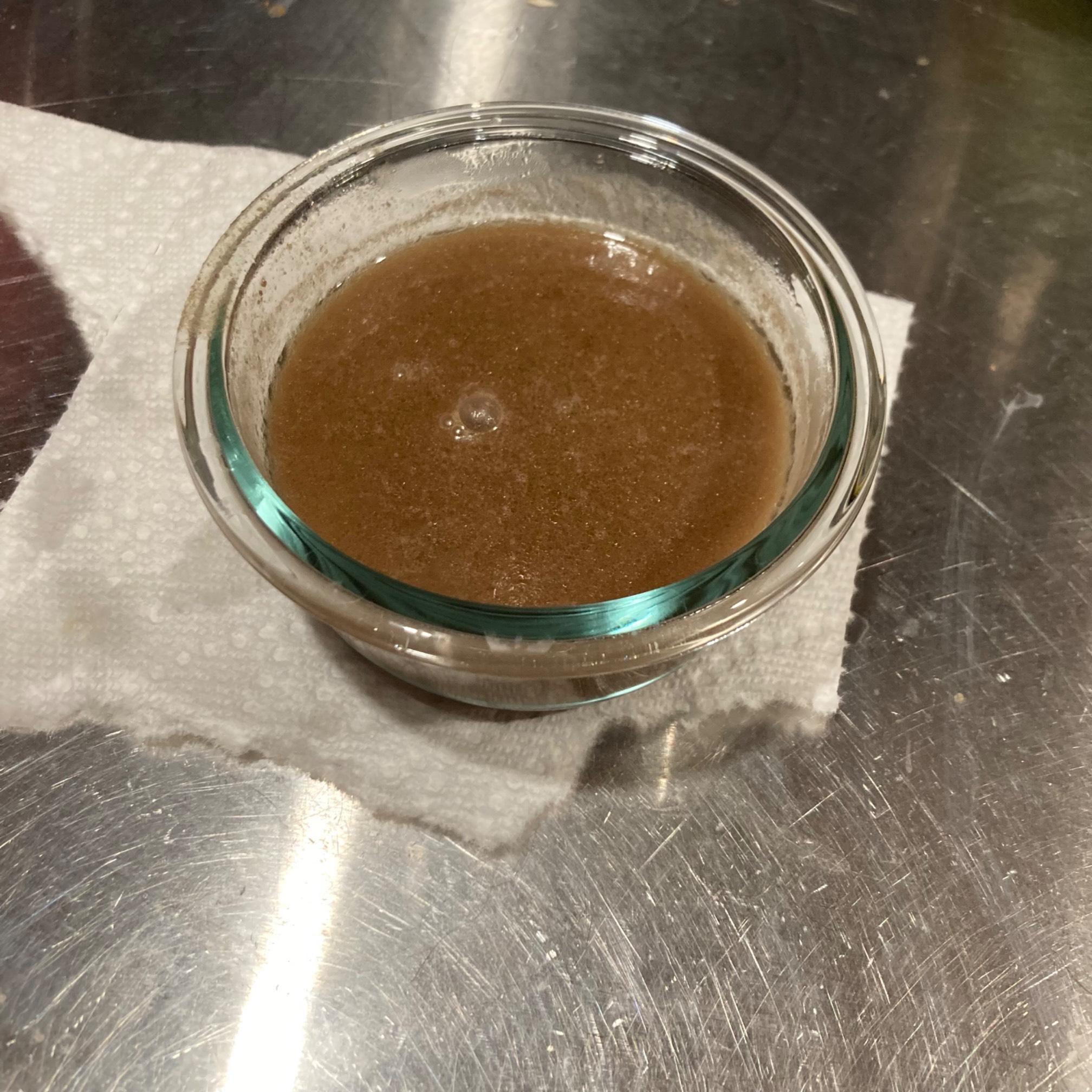 Gravy in a glass bowl