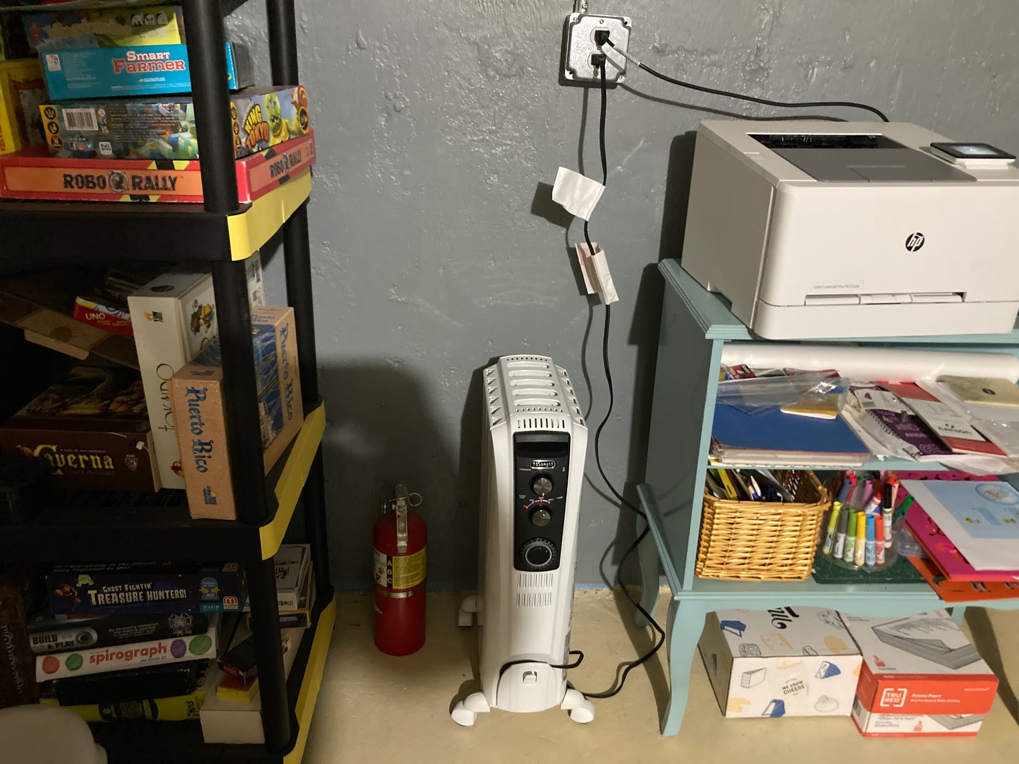 I set up a space heater. It involved moving a lot of things around to avoid any potential fire hazar