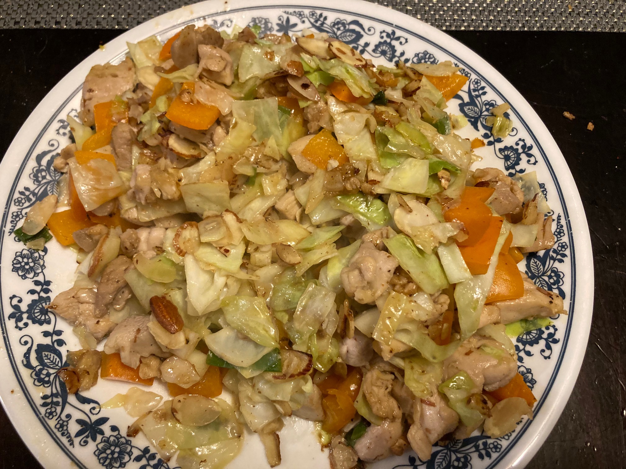 Made a potentially dubious substitution of cabbage for zucchini, but it worked well enough. Cabbage 