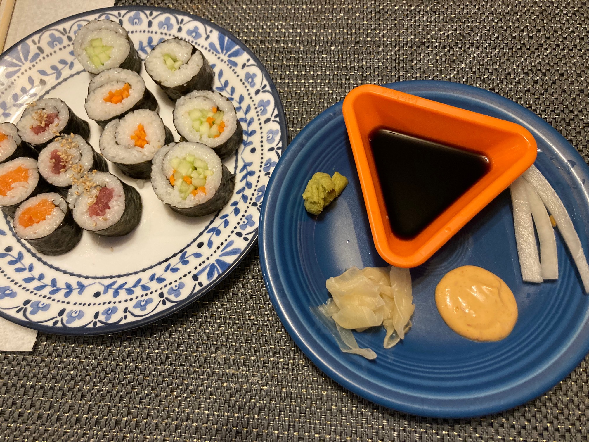 Katt made sushi. Look at all these shapes and colors!