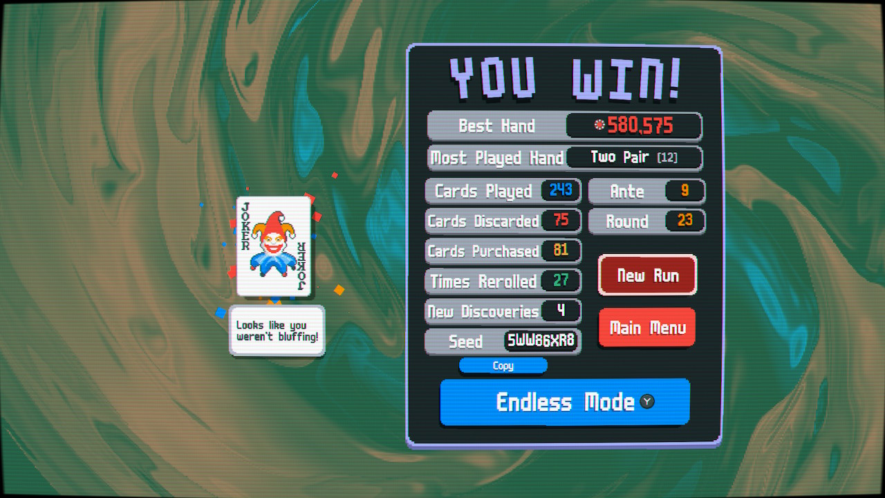 Balatro win screen