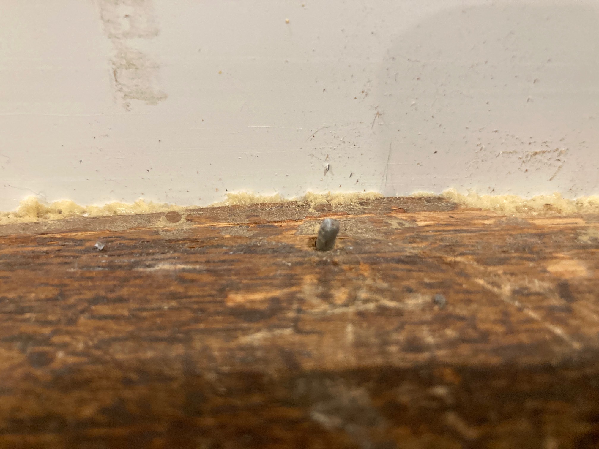 Window stool with longer nail stub in it