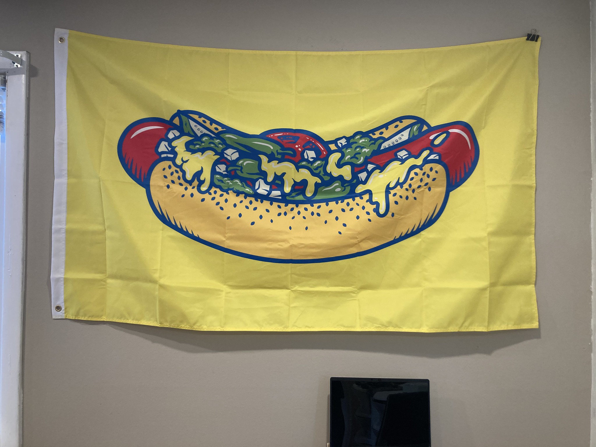 Hot dog flag on wall