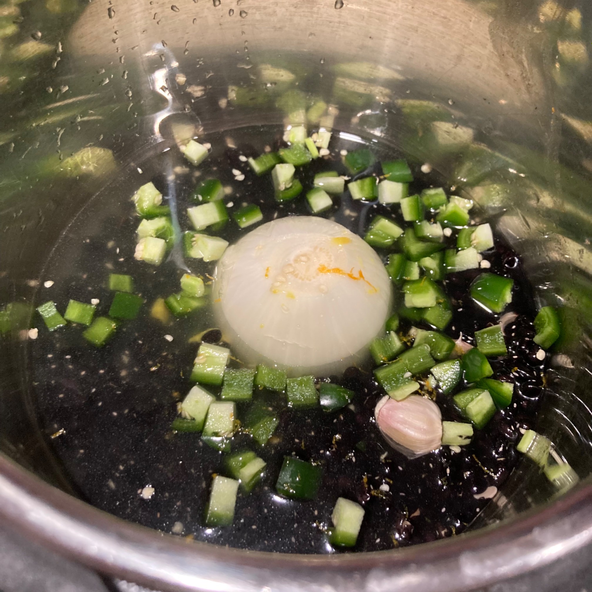 Beans and jalapeño in pot