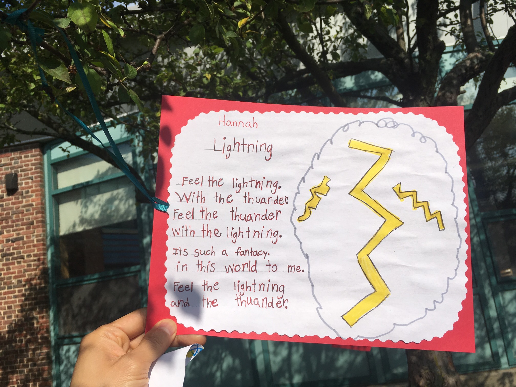 Kids at the local school hung their poems from the trees. This one I found to be incredibly metal.