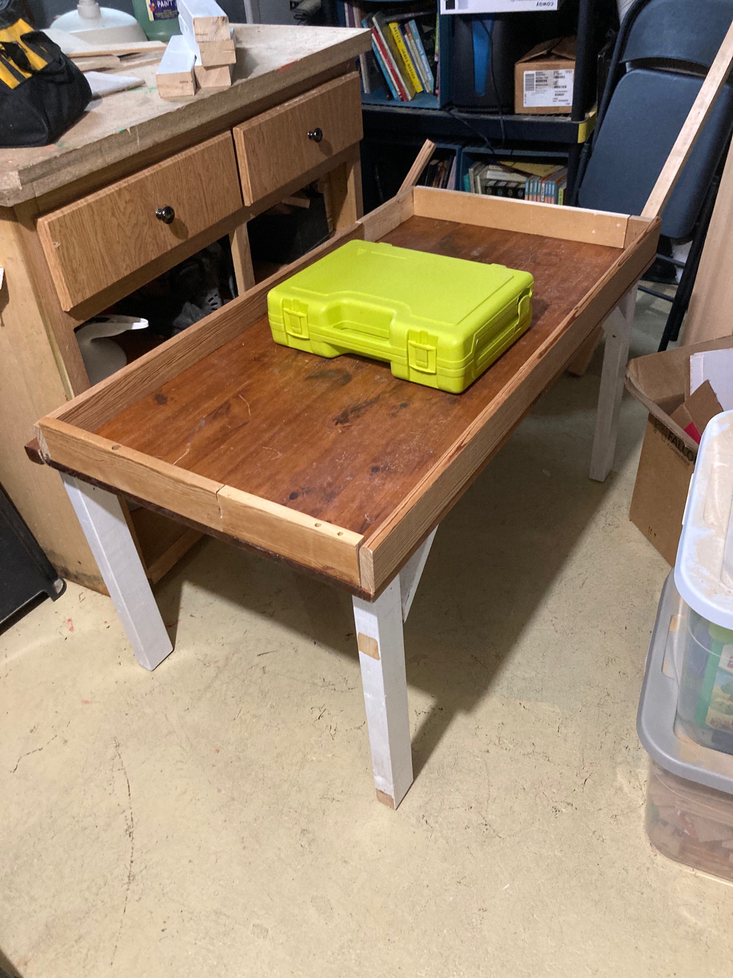The kitchen island to Lego table conversion is almost done. I need to add stabilizer bars, but I ran