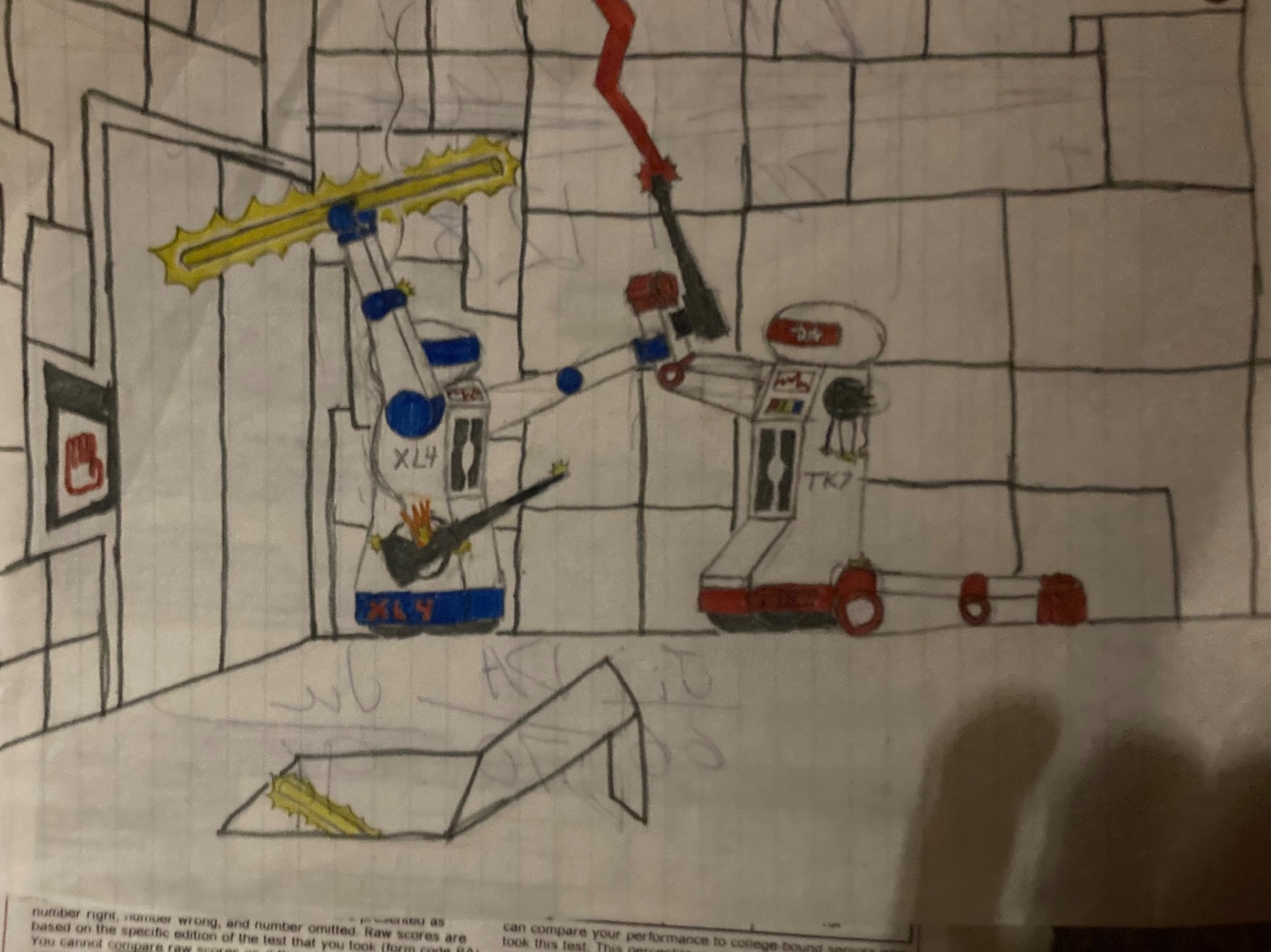 Drawing of robots fighting