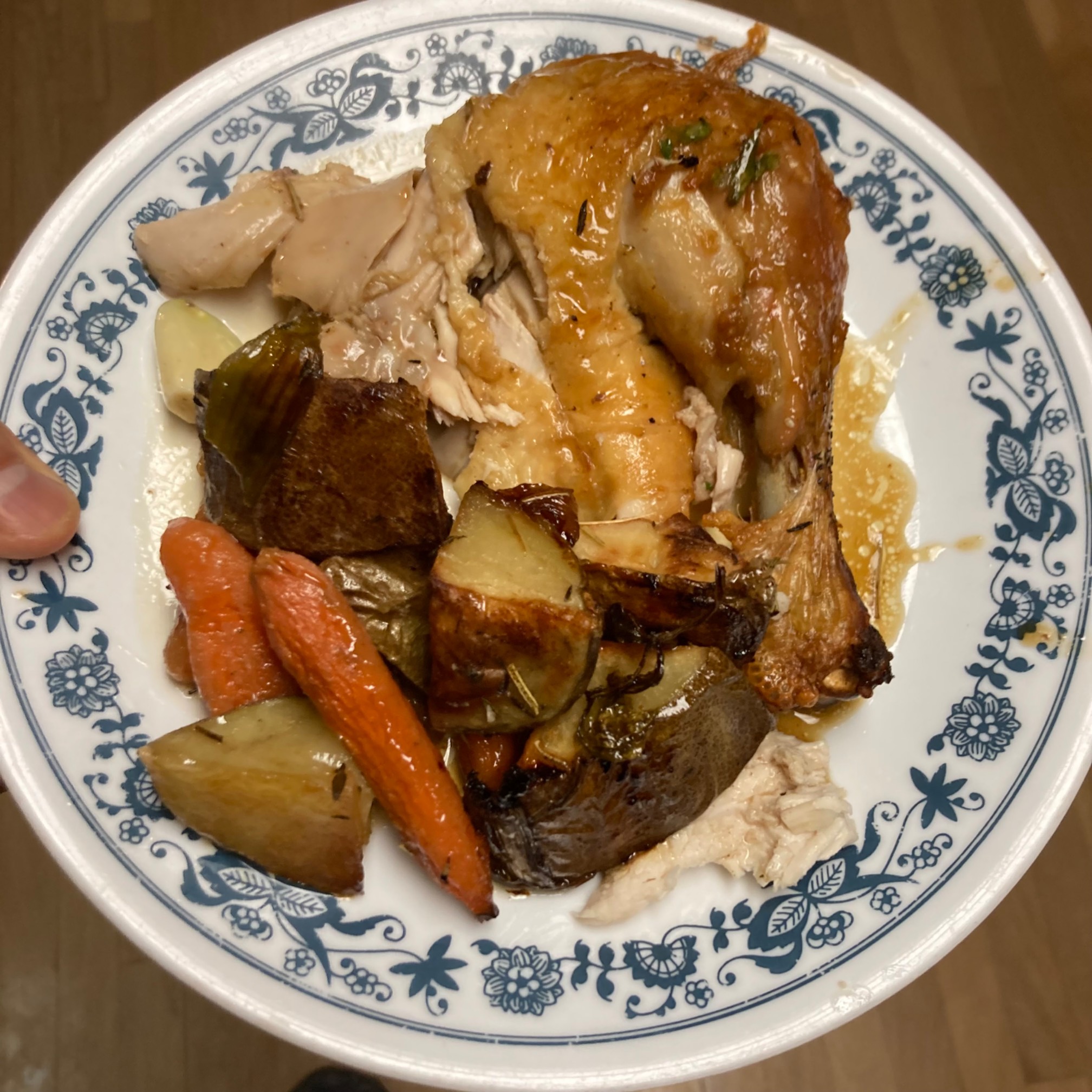 The chicken roasted up pretty well! The skin got overdone which is a bummer, but everything else had