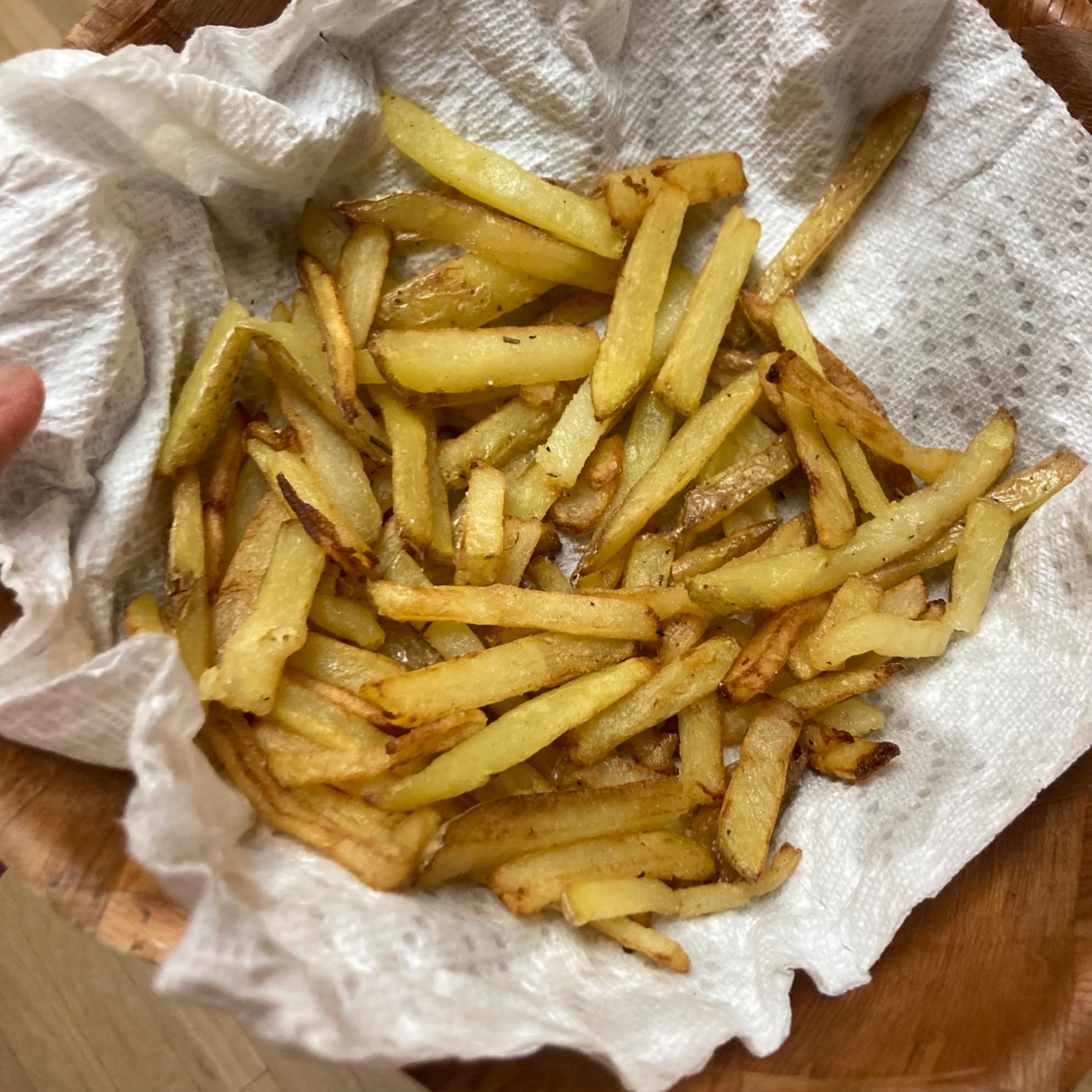 The fries turned out fine. The line between deep and shallow frying is surprisingly low.