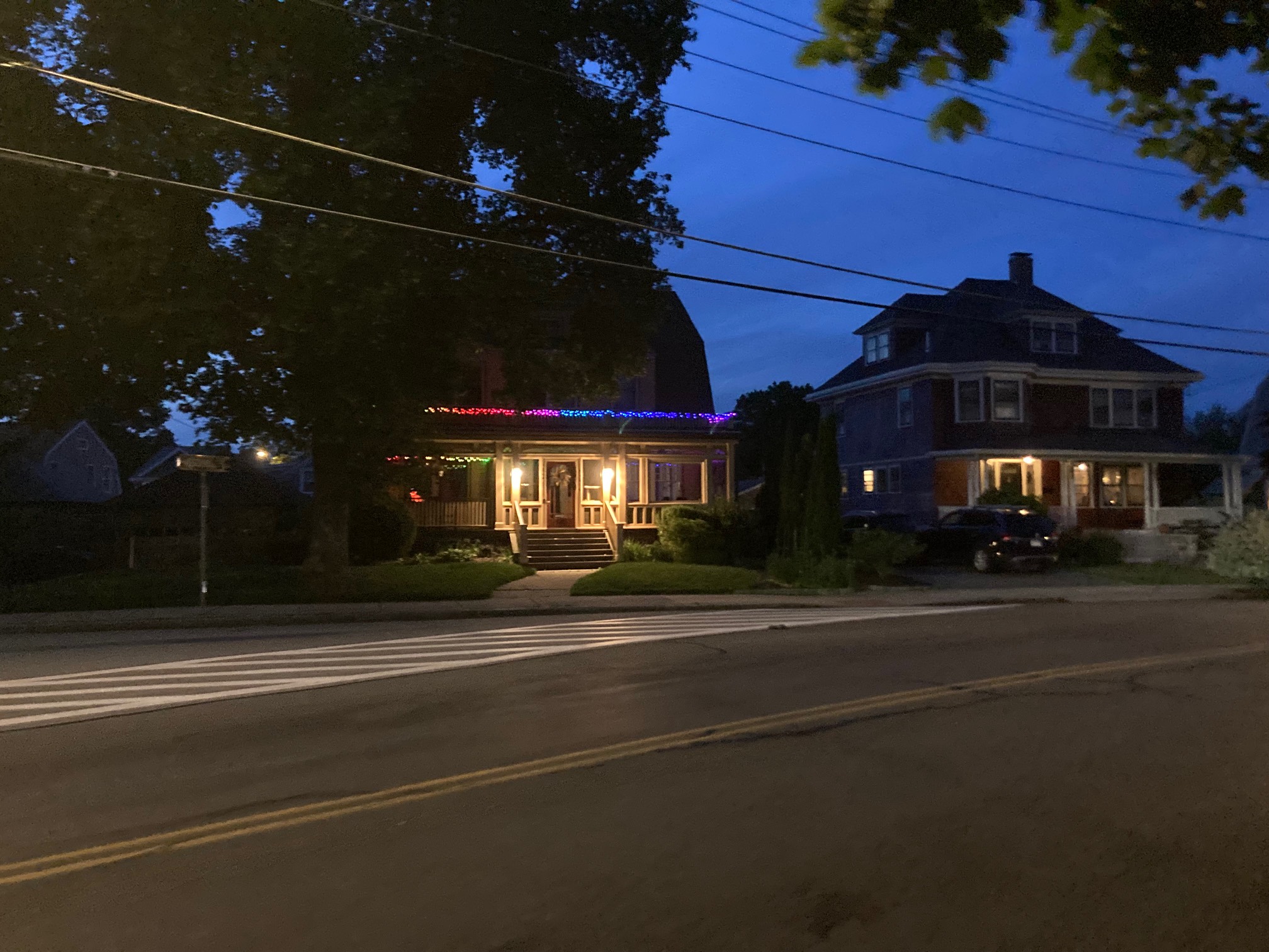 House with rainbow lighting