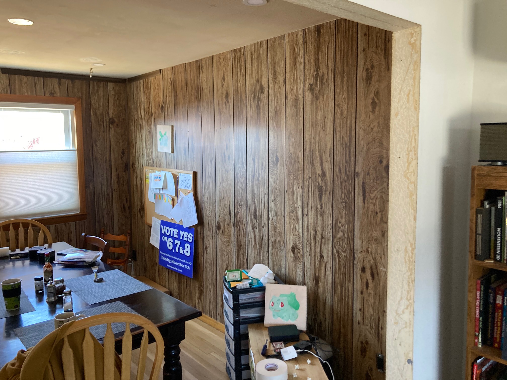 Room with fake wood paneling