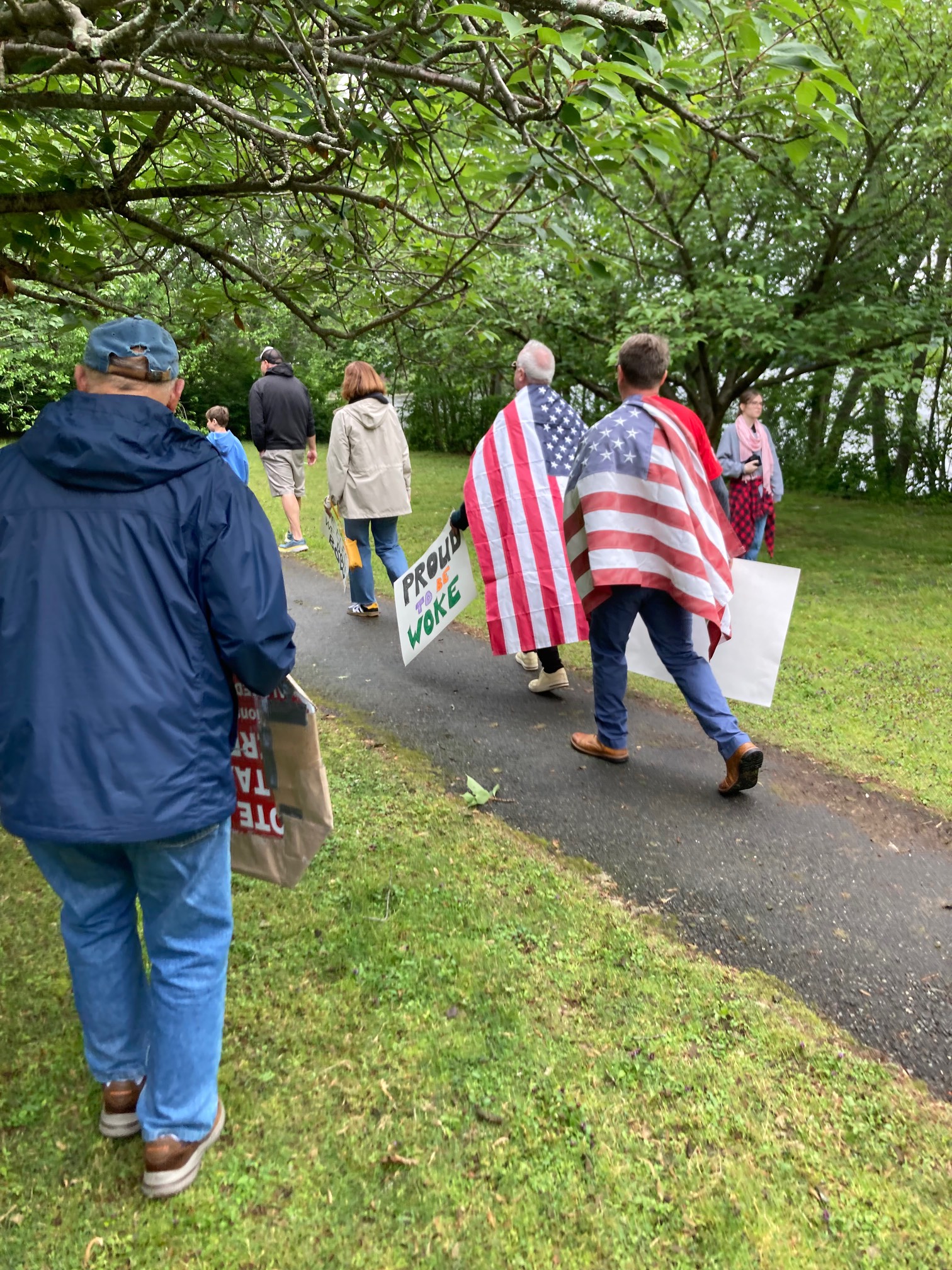 Protestors carrying US flags