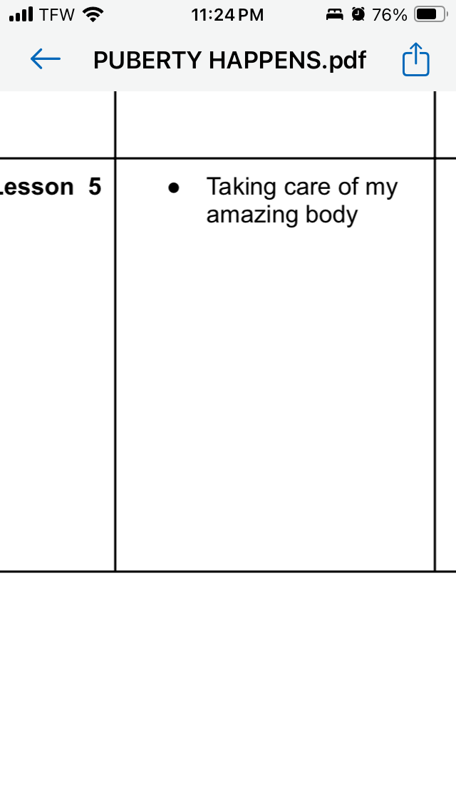 Puberty happens.pdf with “taking care of my amazing body” bullet point
