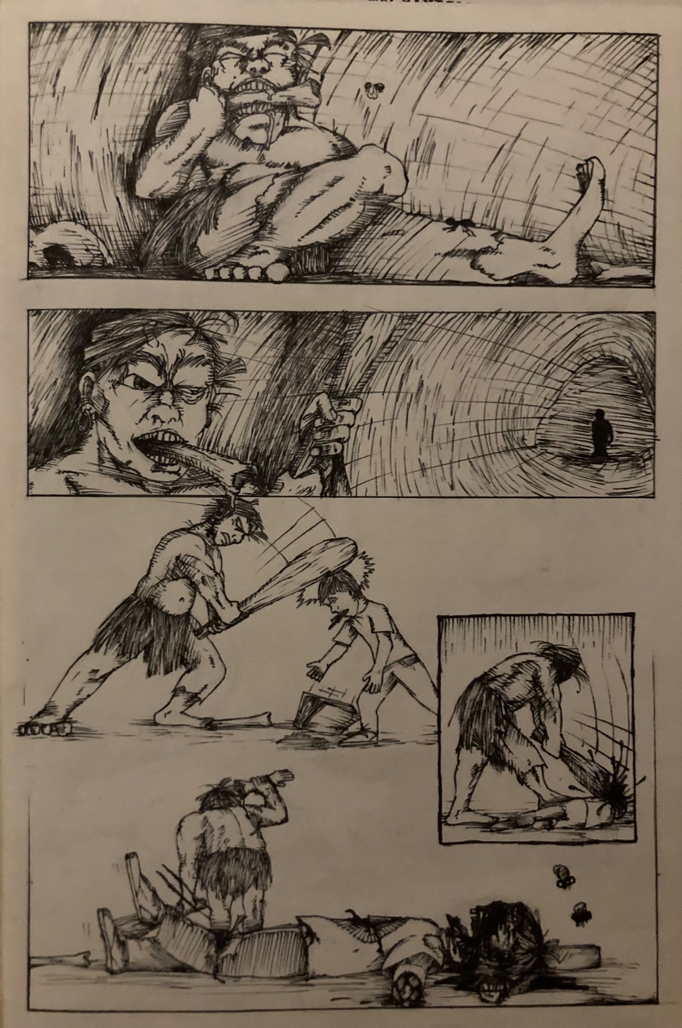 Comic of a caveman bashing a kid’s head in