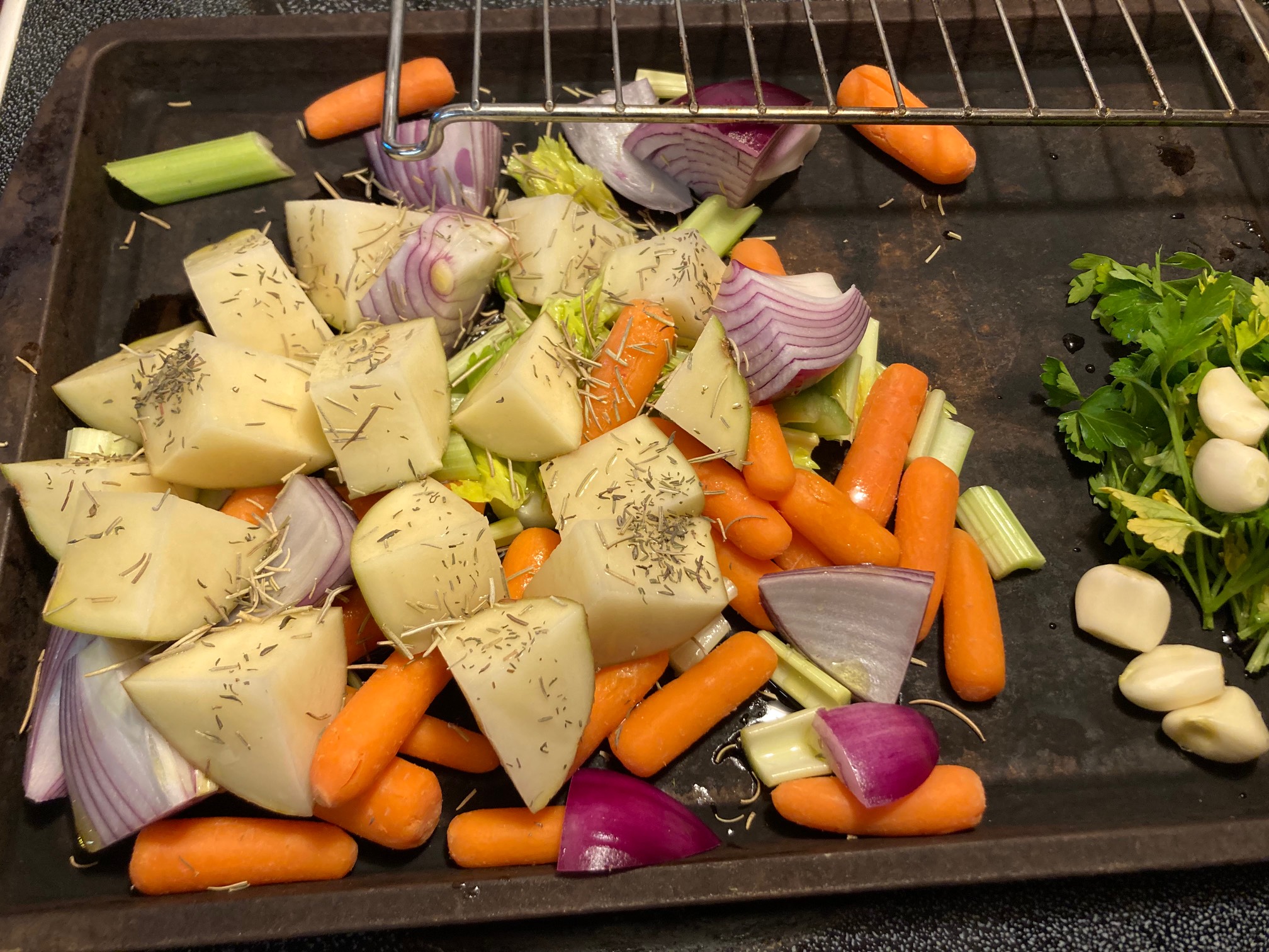 Things that will go under the chicken. And get dripped on, I guess.