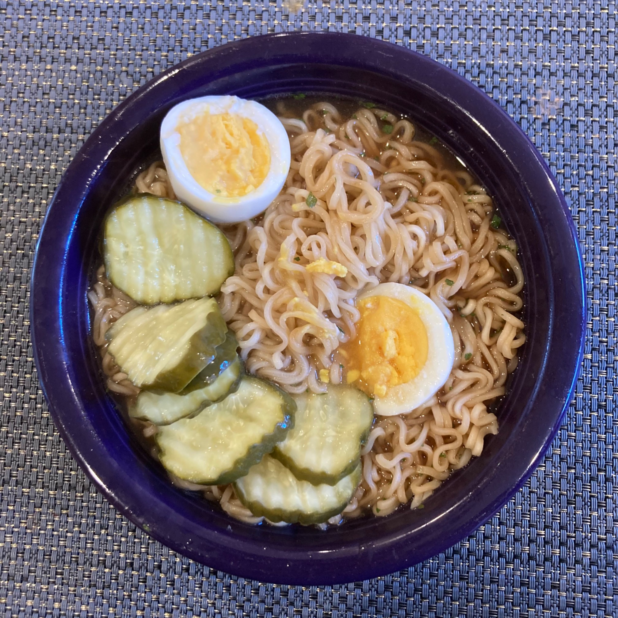 Sour sandwich pickles are a pretty good contrast to super salty ramen broth!