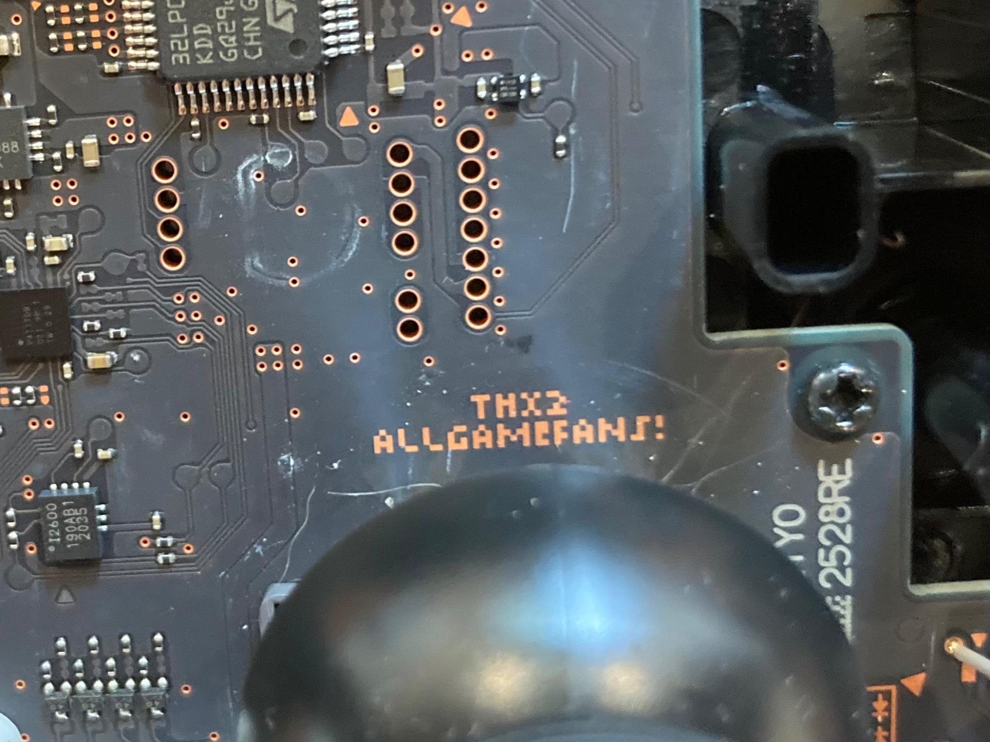 THX2ALLGAMEFANS message on PC board