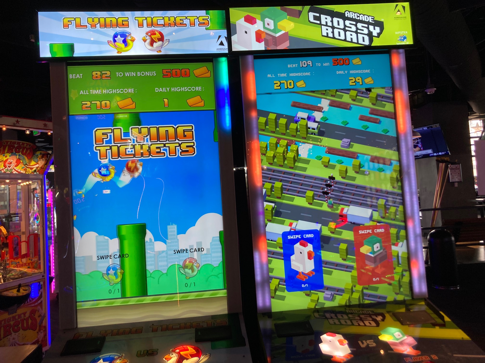 Flappy Bird clone and Crossy Road in the arcade