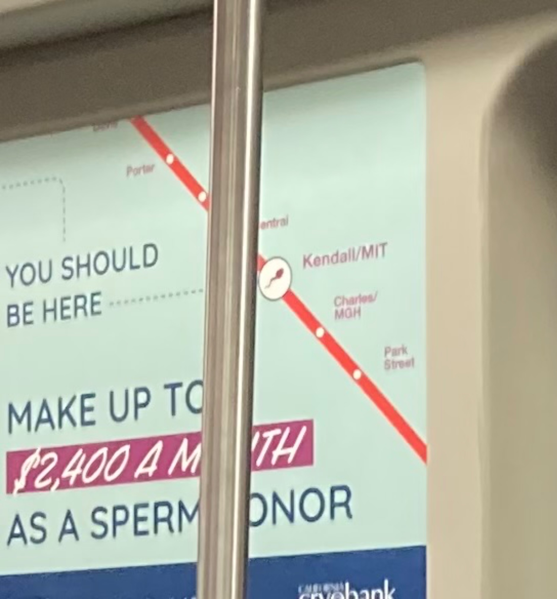 Subway map ad with sperm symbol representing a station