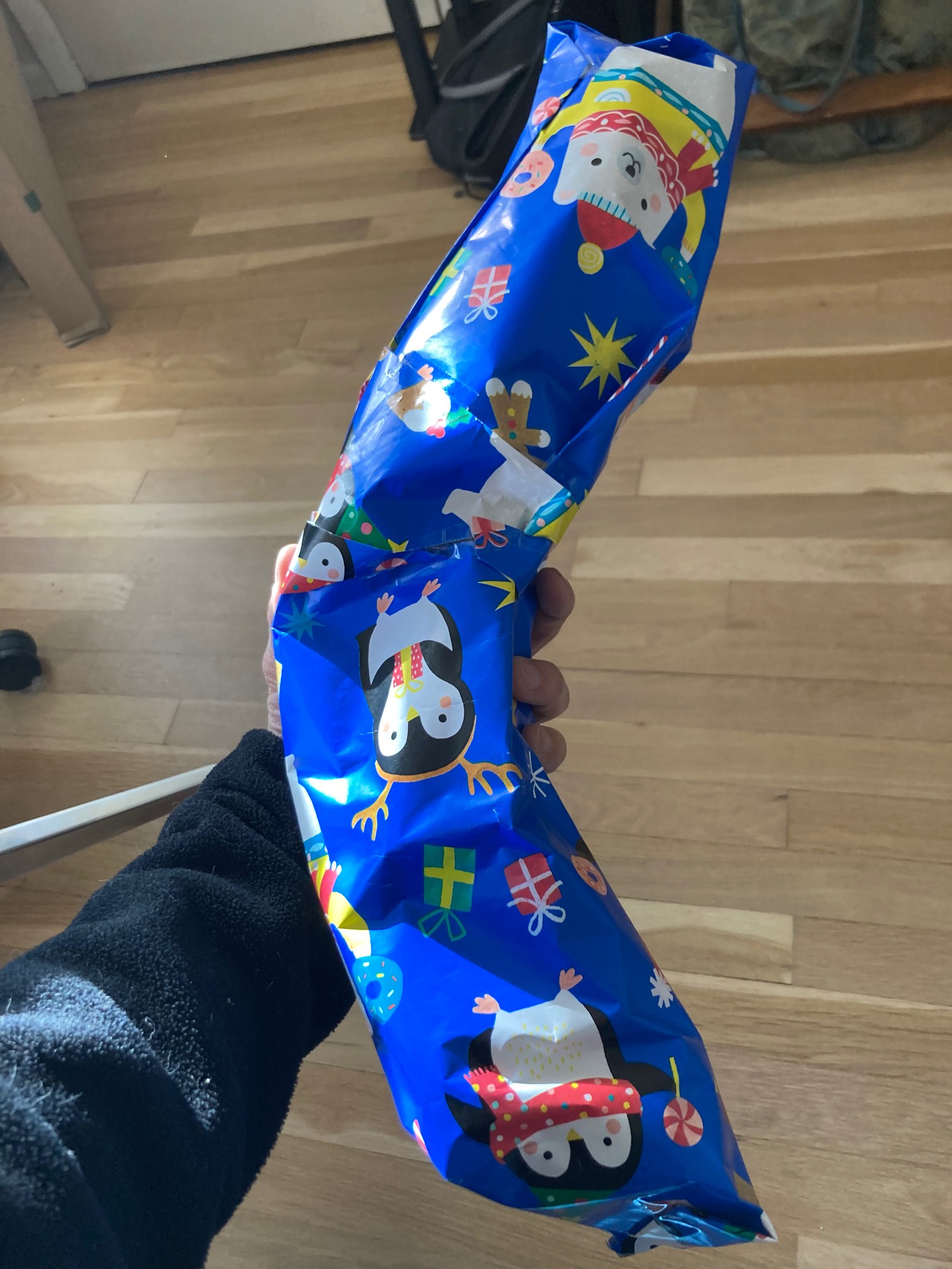 Pretty solid irregular present wrapping, I think.