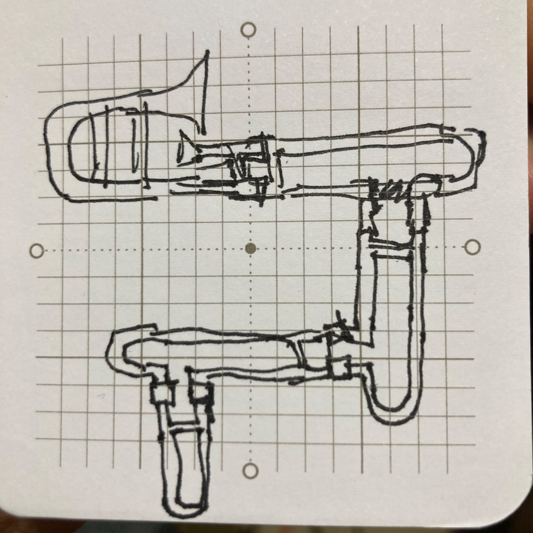 Sketch of trombone with three slides