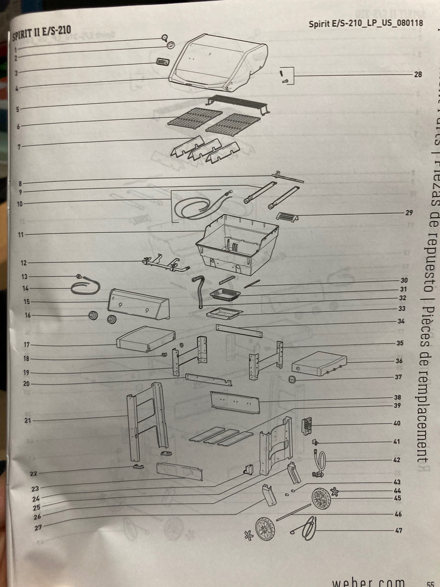 Exploded diagram of grill