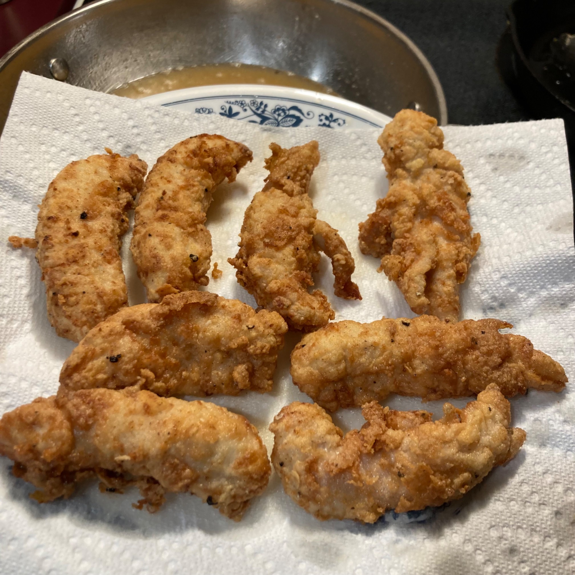 Breaded fried chicken strips
