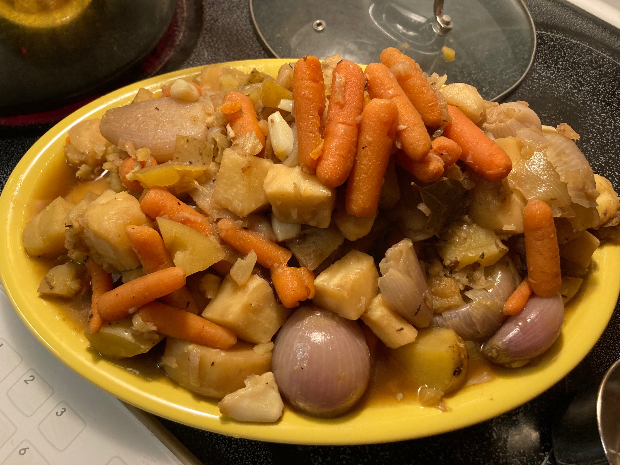 This turned out to be a lot of root vegetables. Very holiday-looking, though.