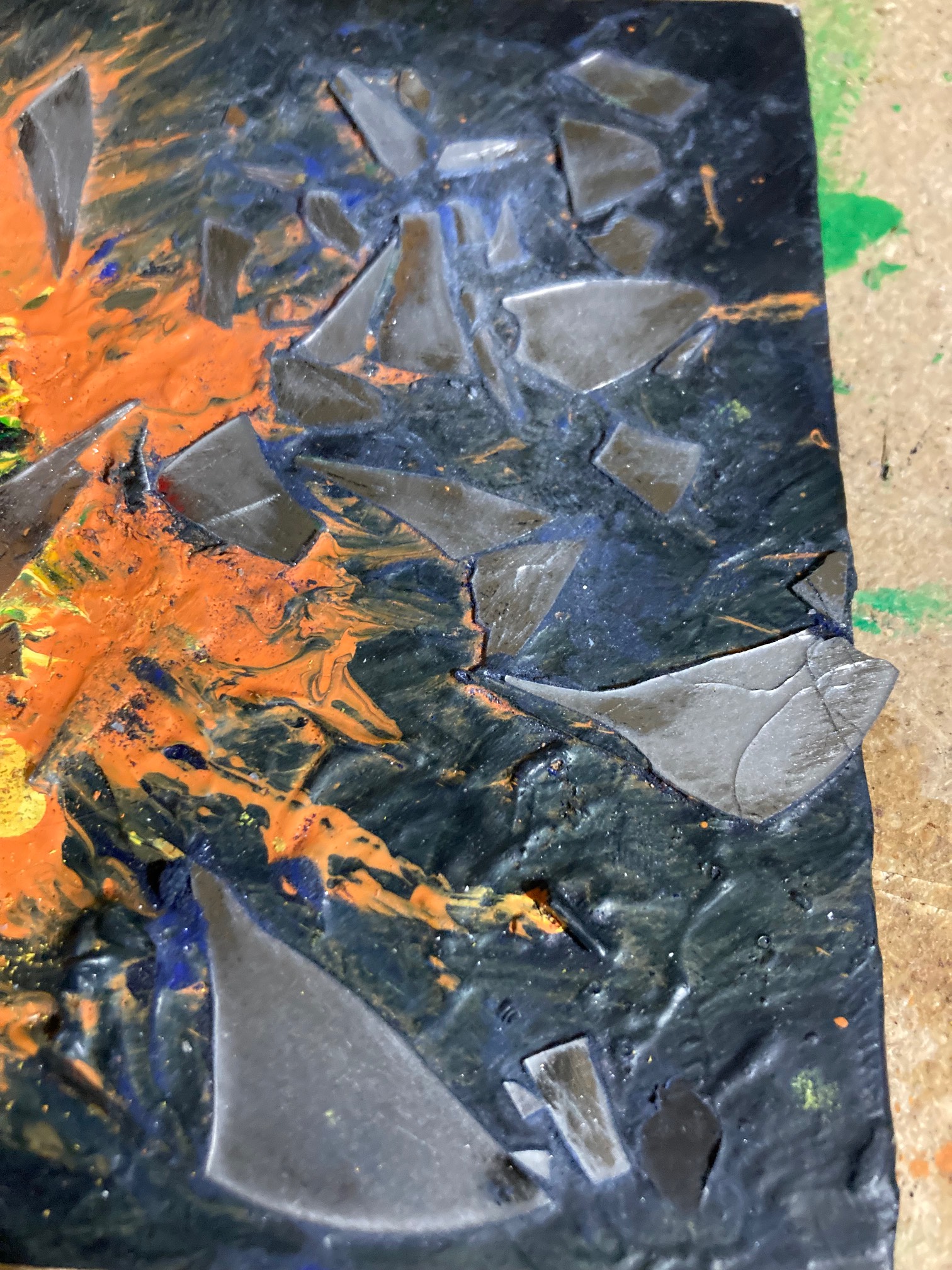 I’ve sanded the paint off of most of the shards I painted over.