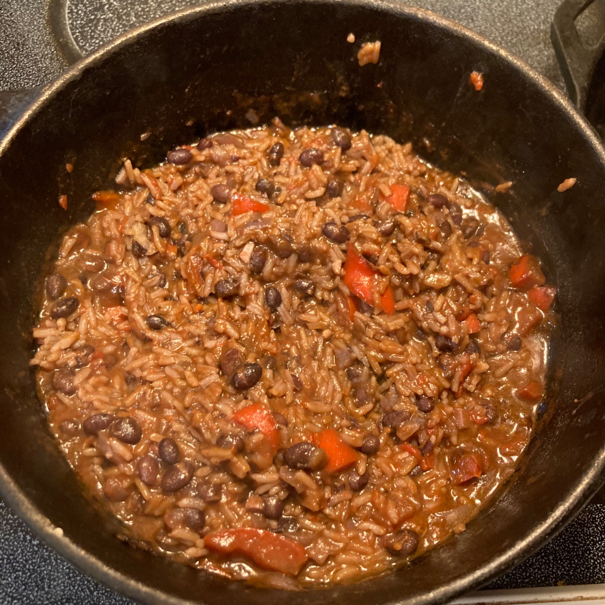 Black beans and rice in Dutch oven