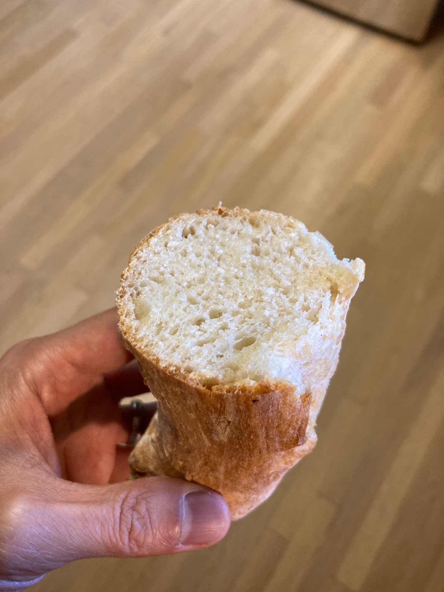 Not quite enough air in there, but the crispy outside and soft inside part worked.