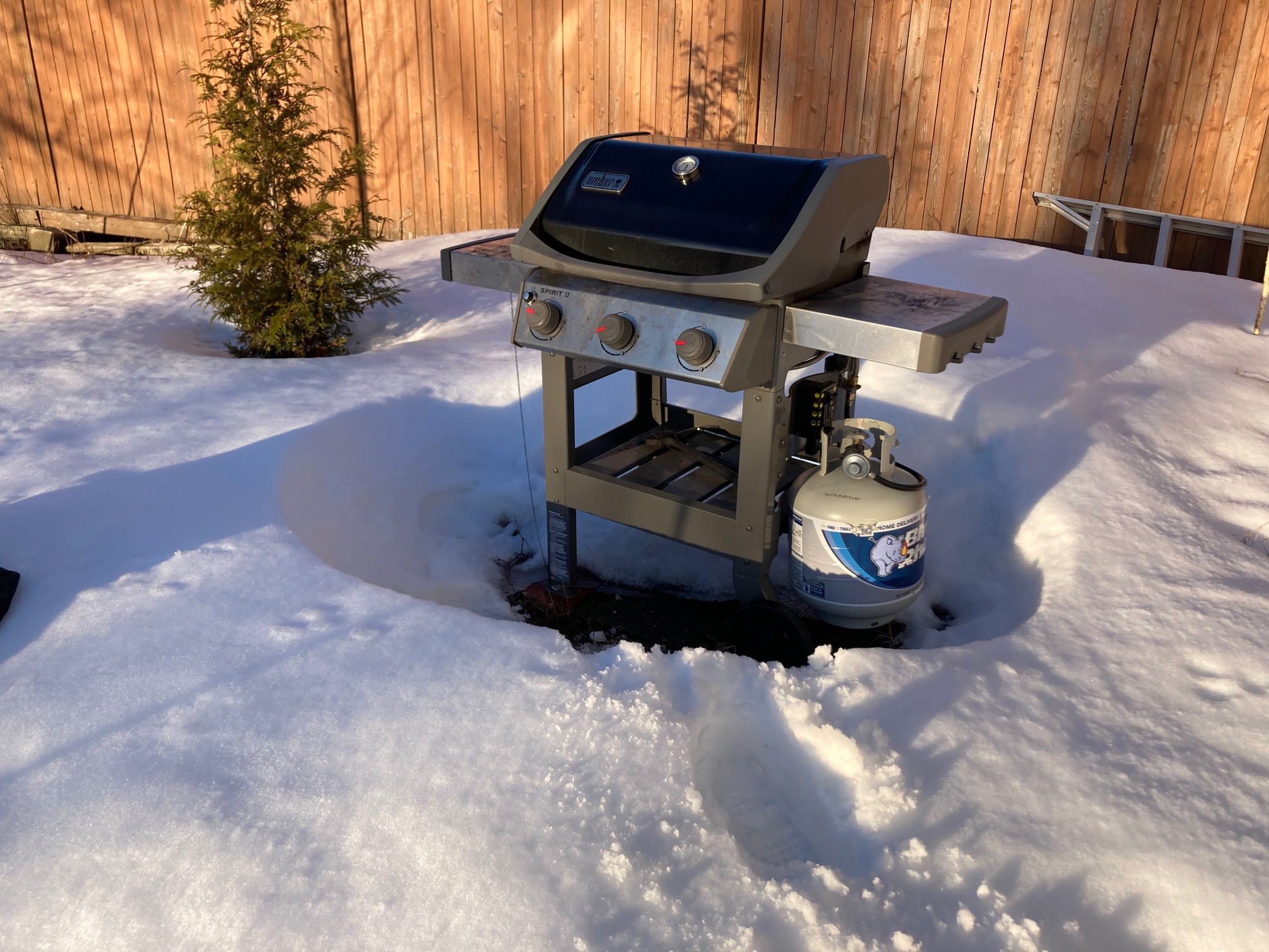 Grill surrounded by snow