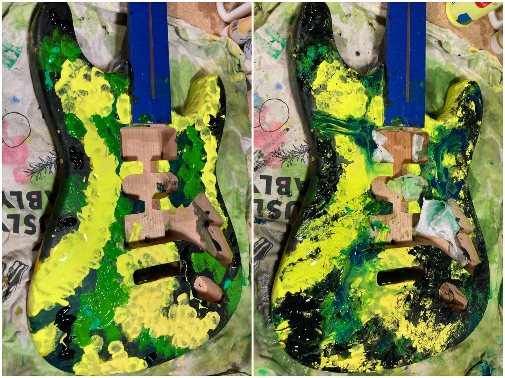 One of several issues with painting like this is the guitar will probably be lumpy. But I’m willing 