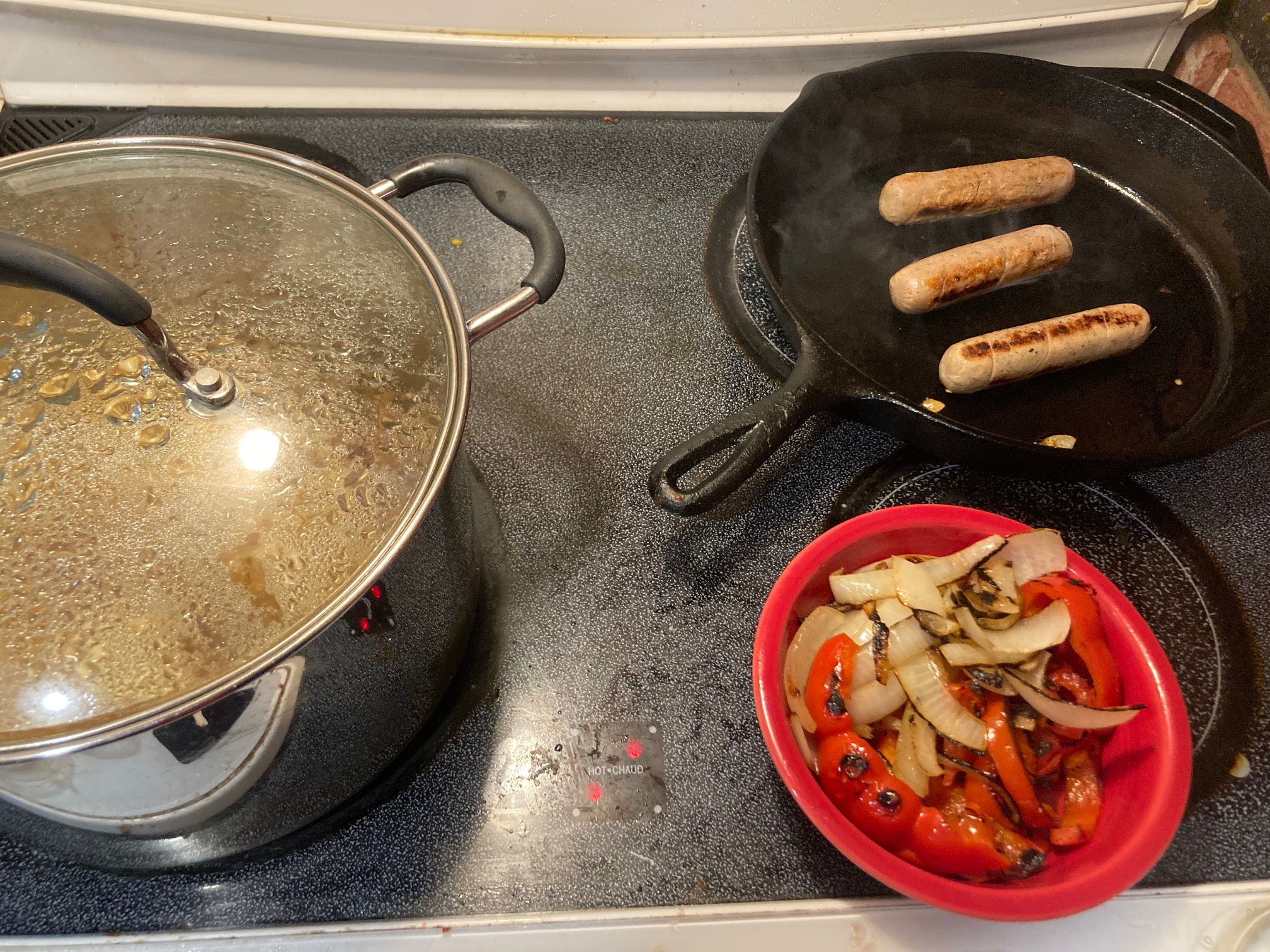 Pot, peppers, sausage