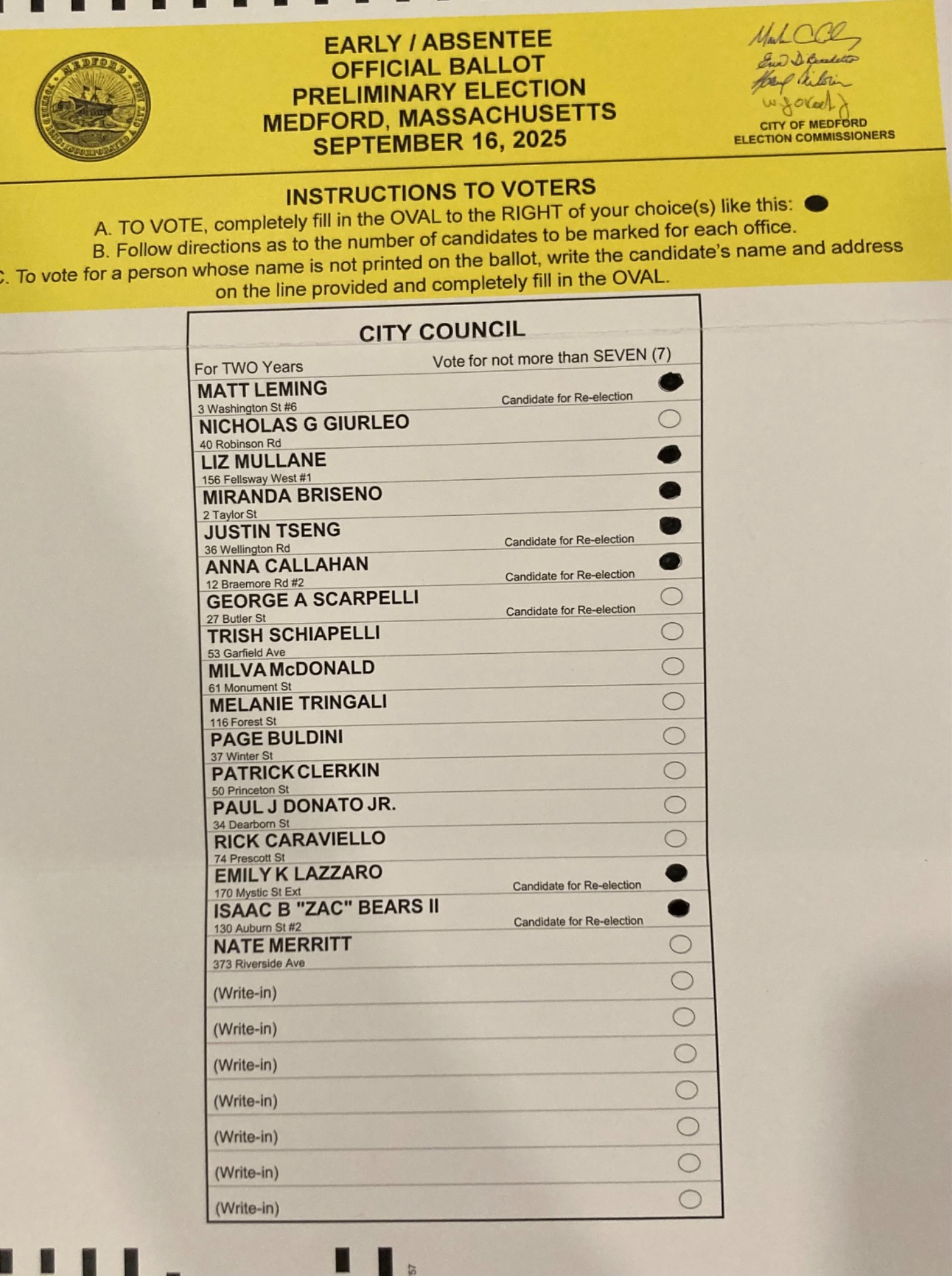Medford city council ballot
