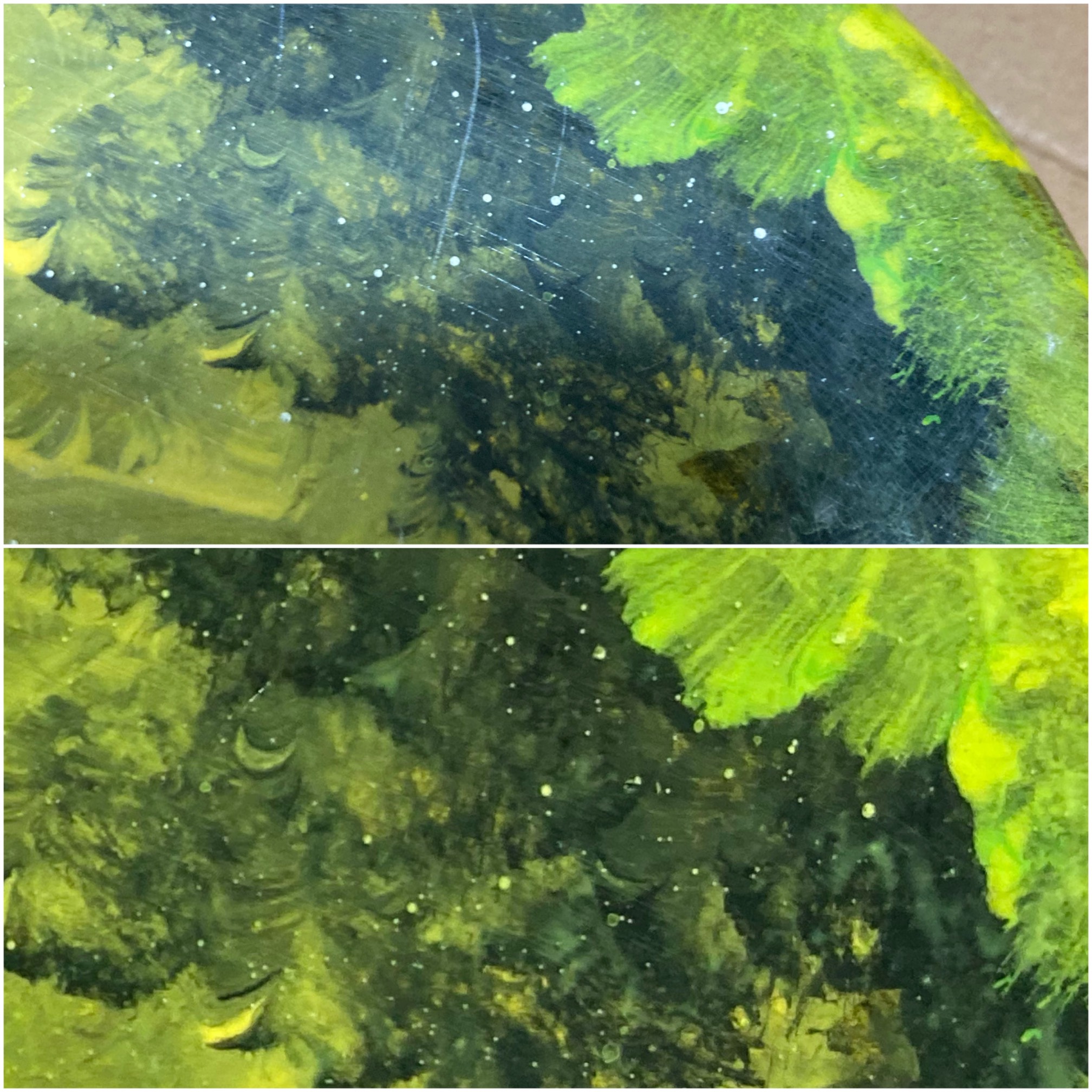 One of the reasons to avoid bubbles in the epoxy is that after they dry and are sanded, they become 