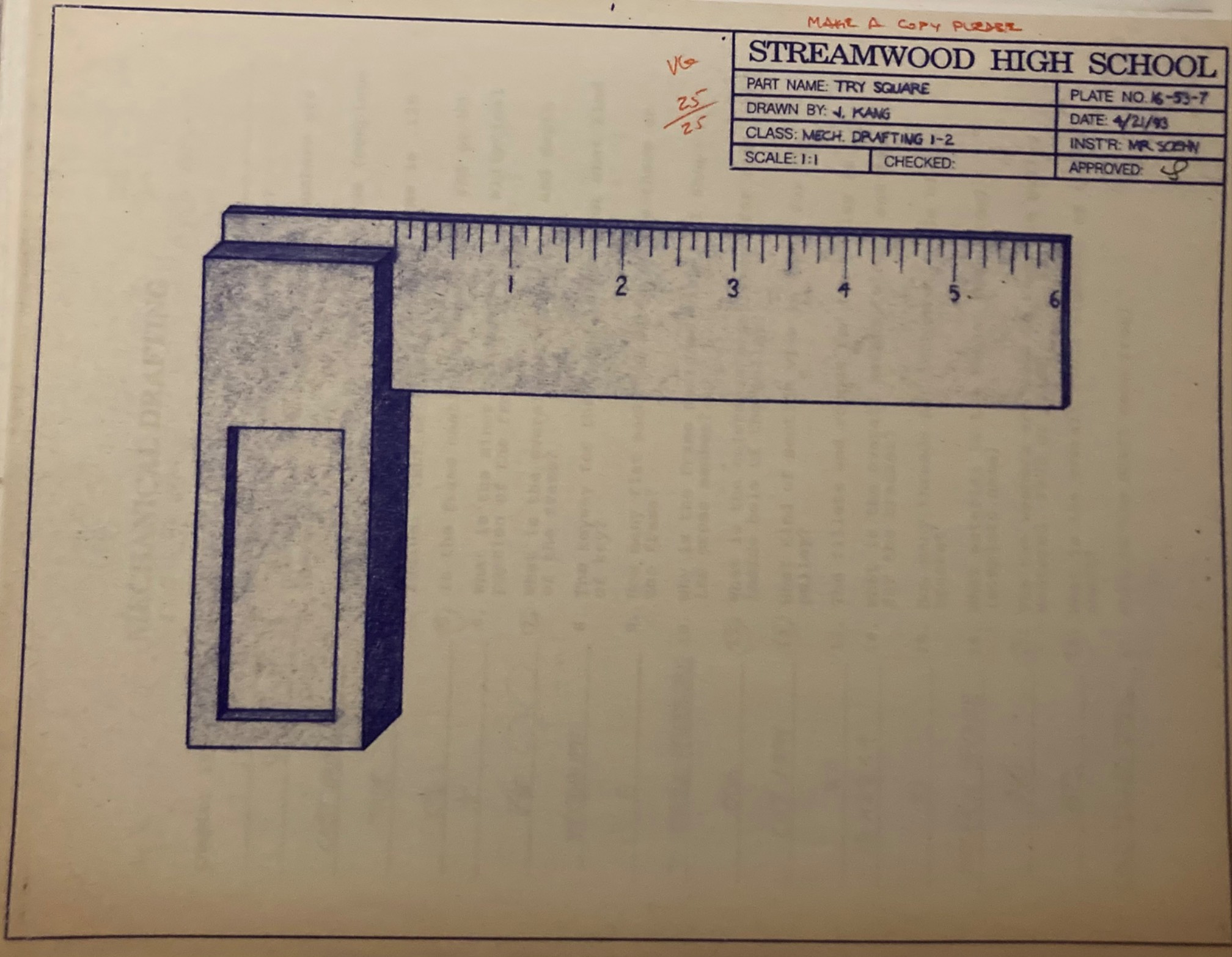 Drawing of a try square
