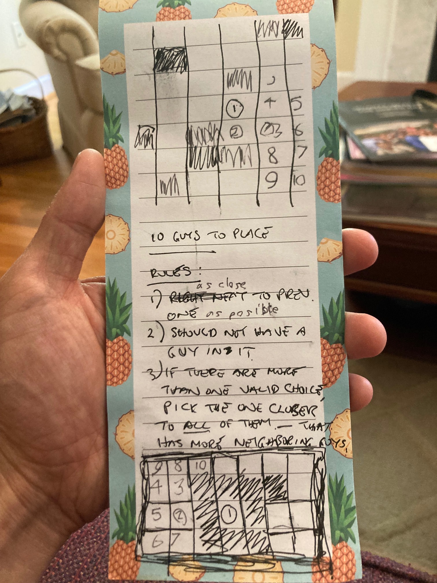 Placement rules and a grid testing them out