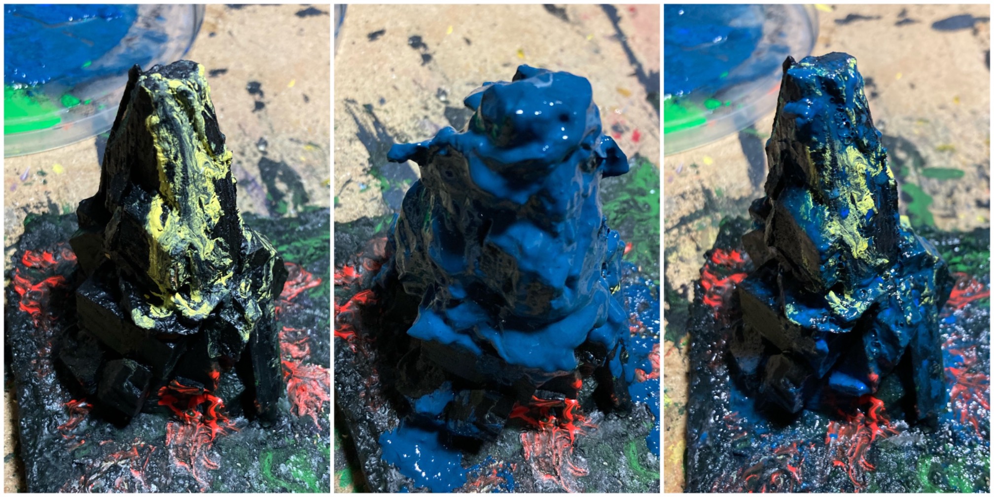 I decided to put a thick paint-epoxy mixture on the mountain to smooth it out. Immediately after tha