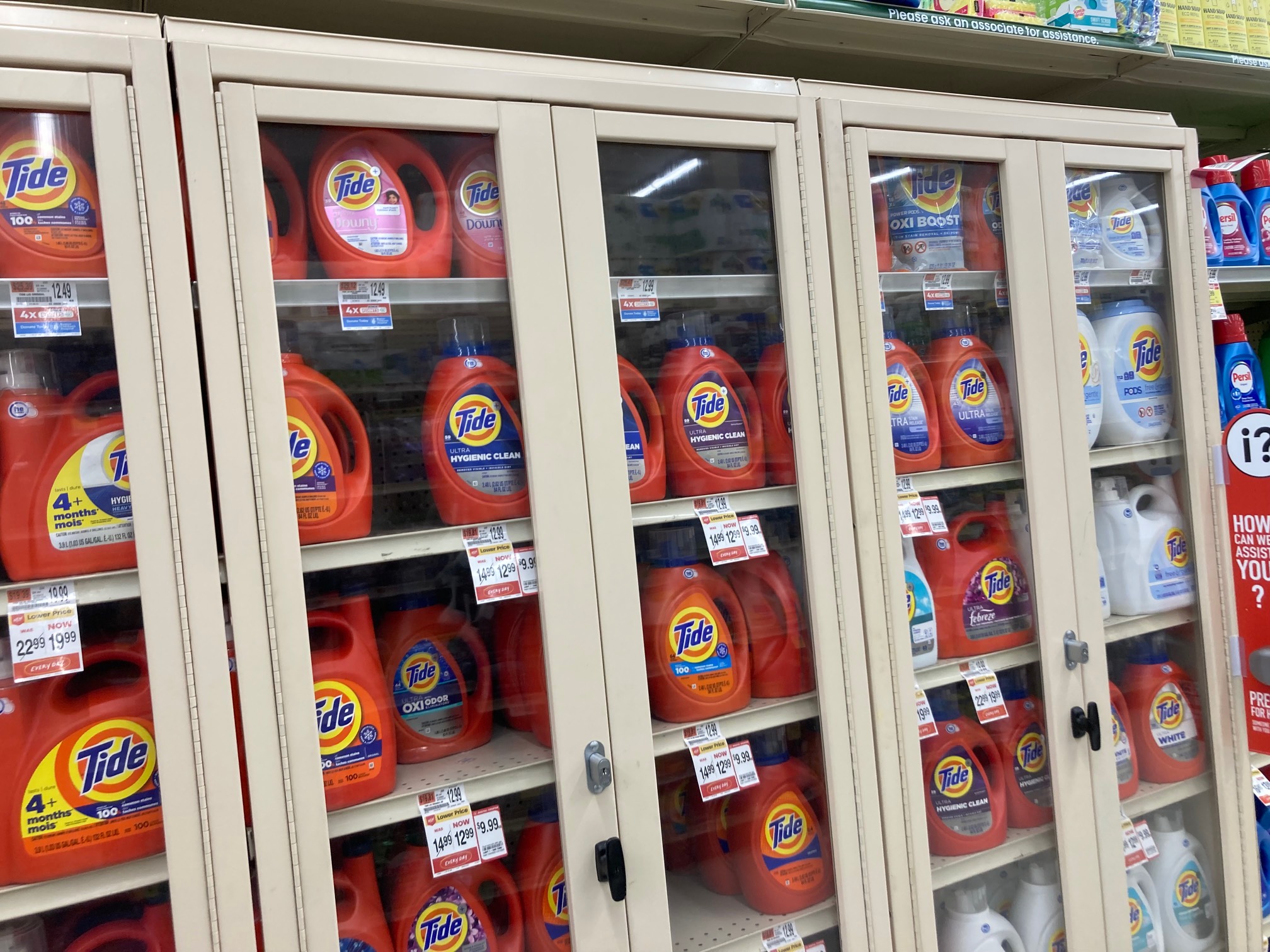 Laundry detergent in a locked cabinet