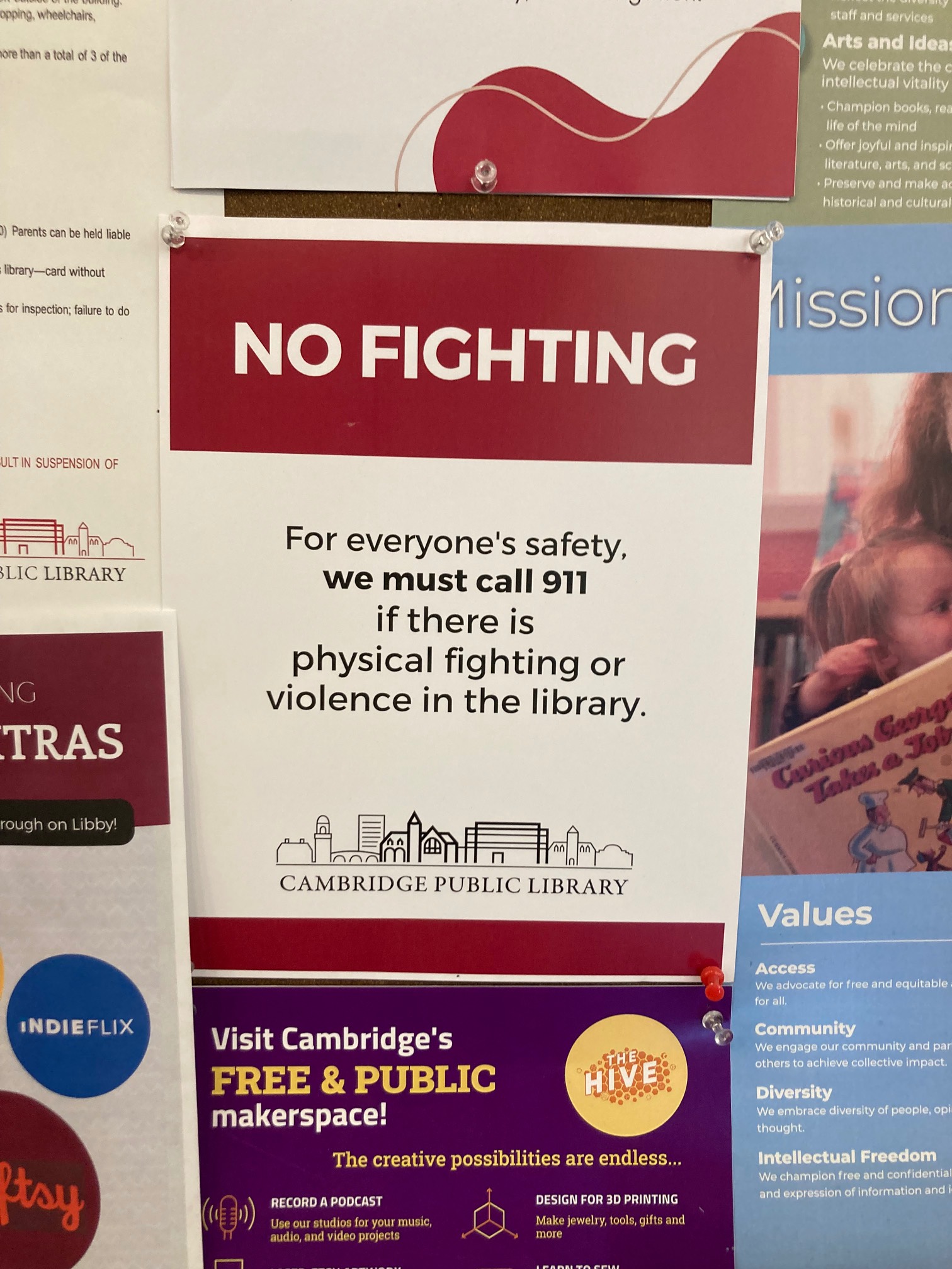 Library NO FIGHTING sign