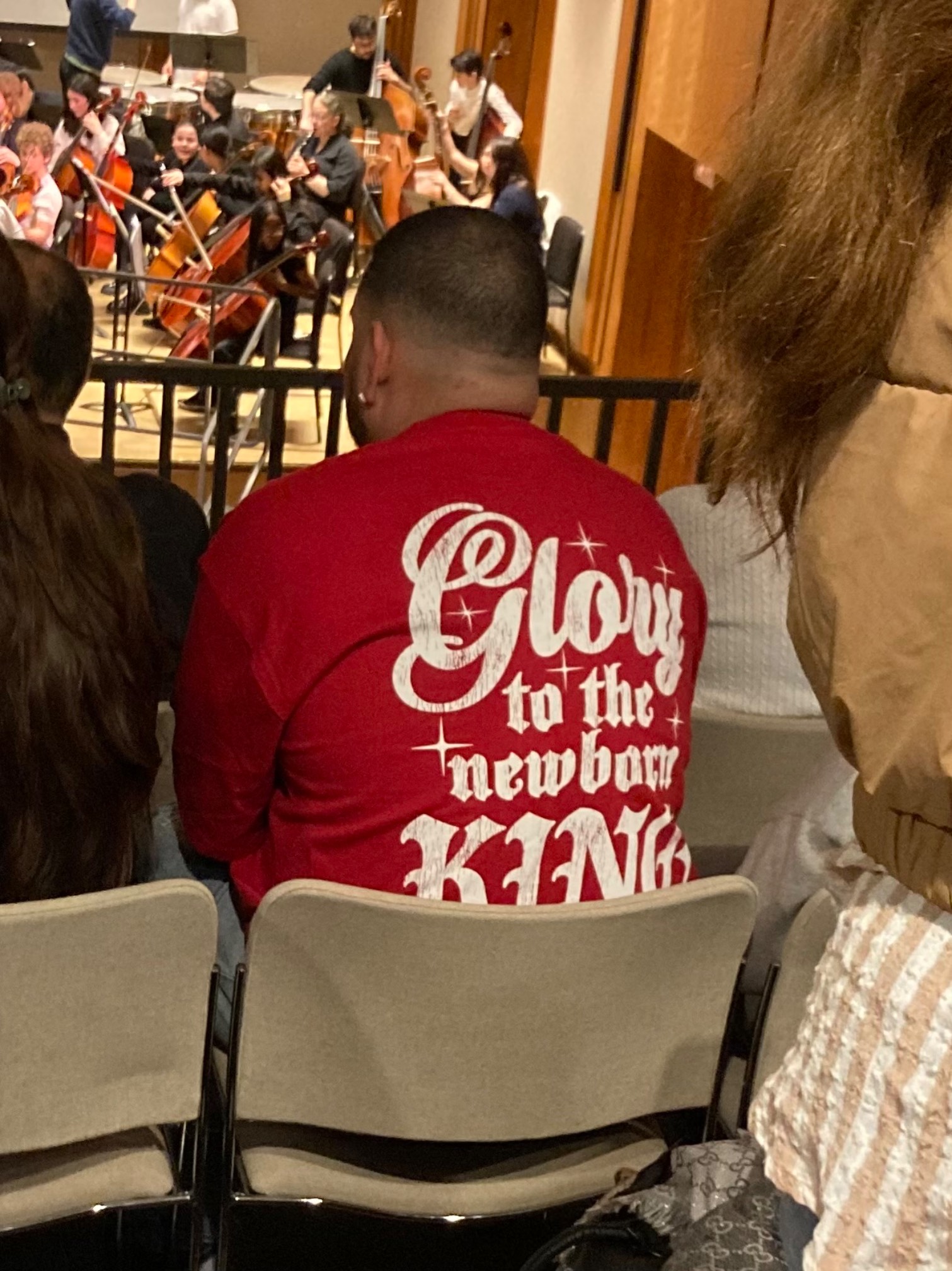 Shirt that says Glory to the Newborn King in a font with attitude
