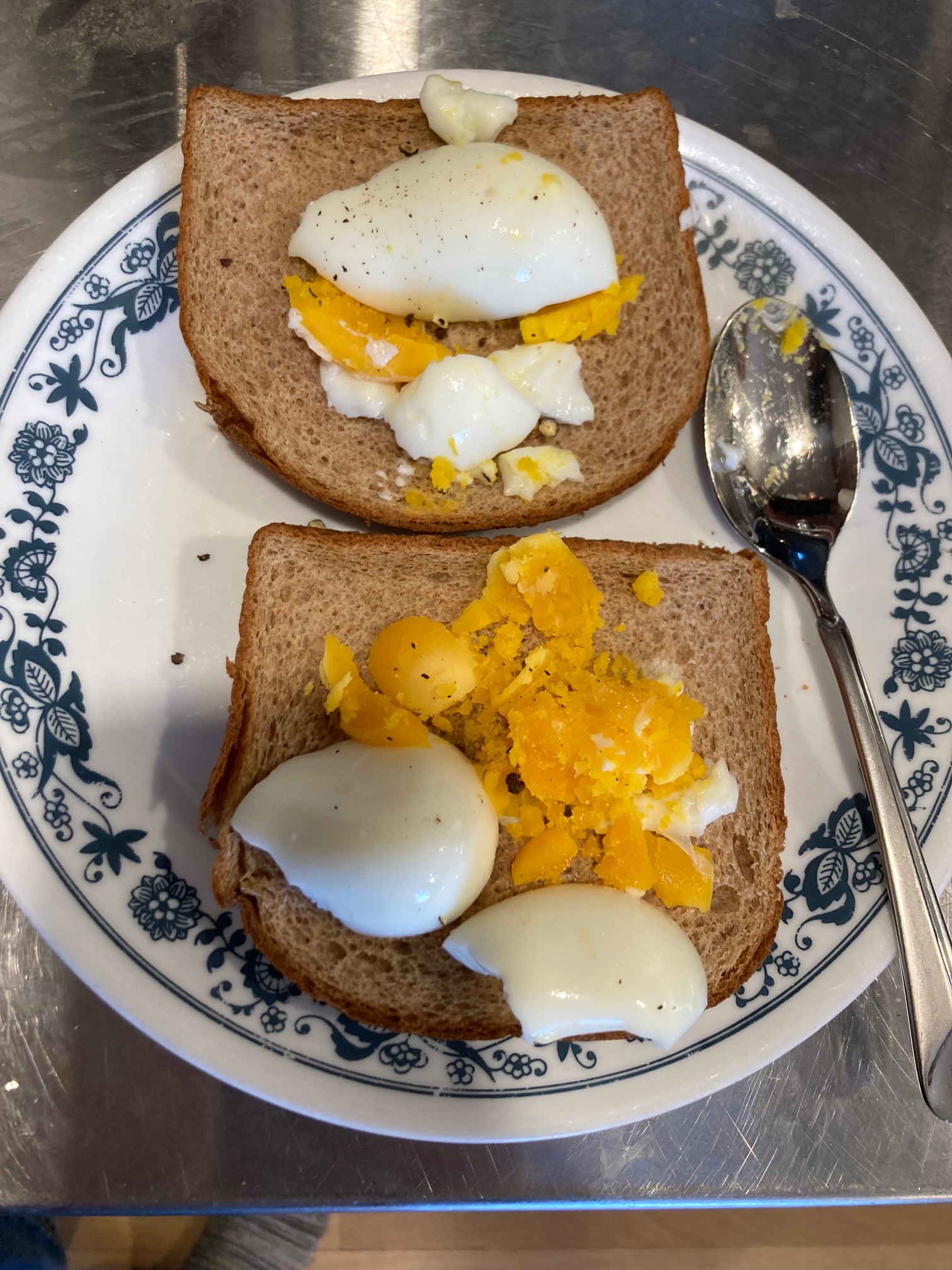 Toast with boiled eggs on them