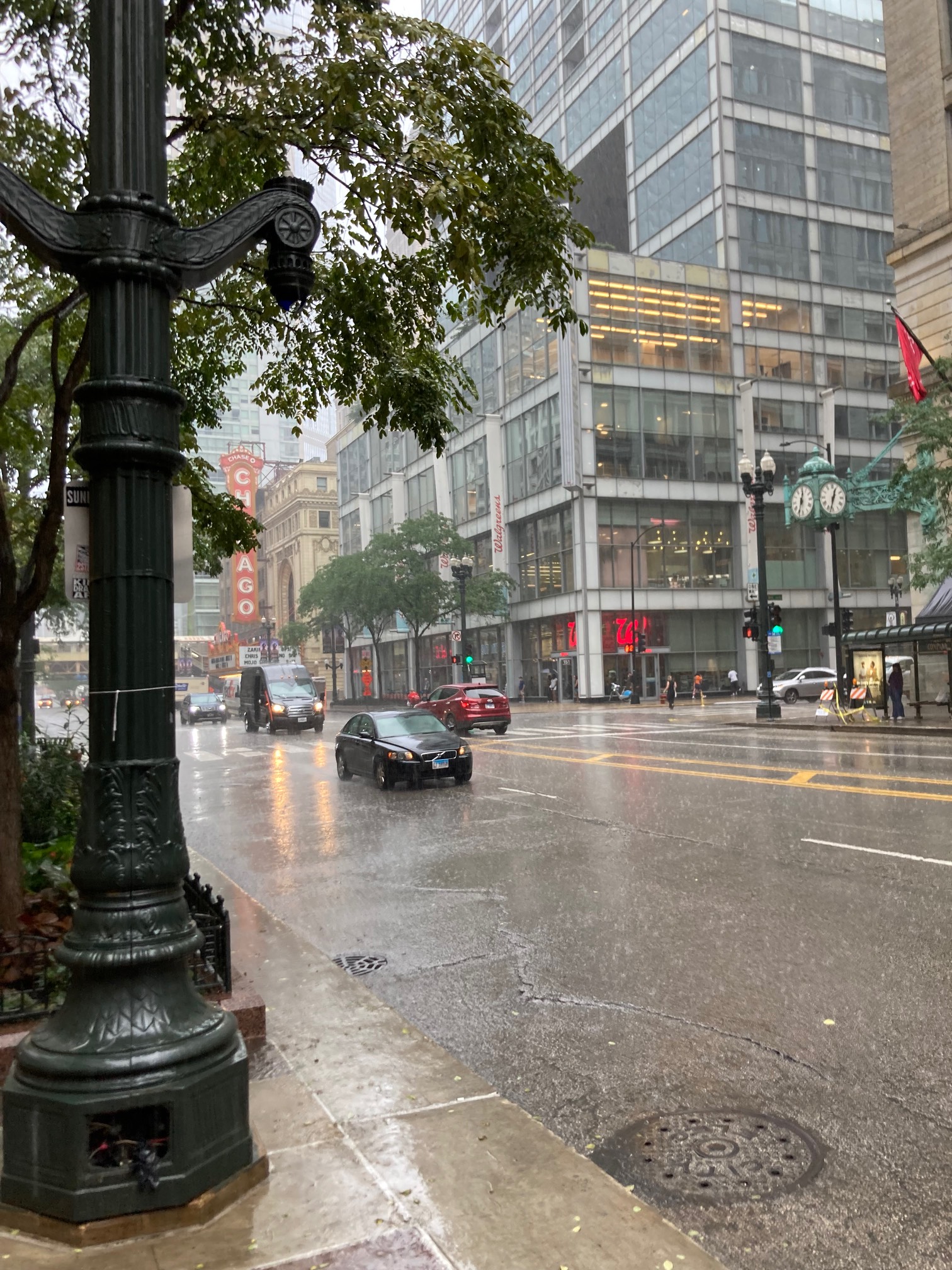 Rain on city street