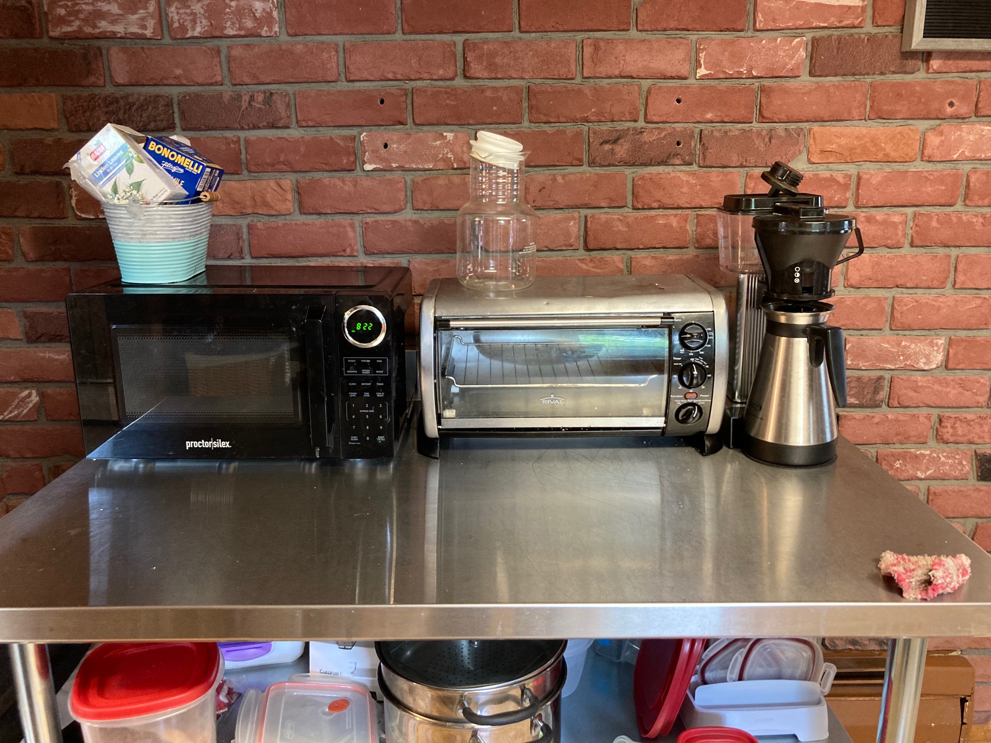 Trying out the microwave over here, next to the other cookers.