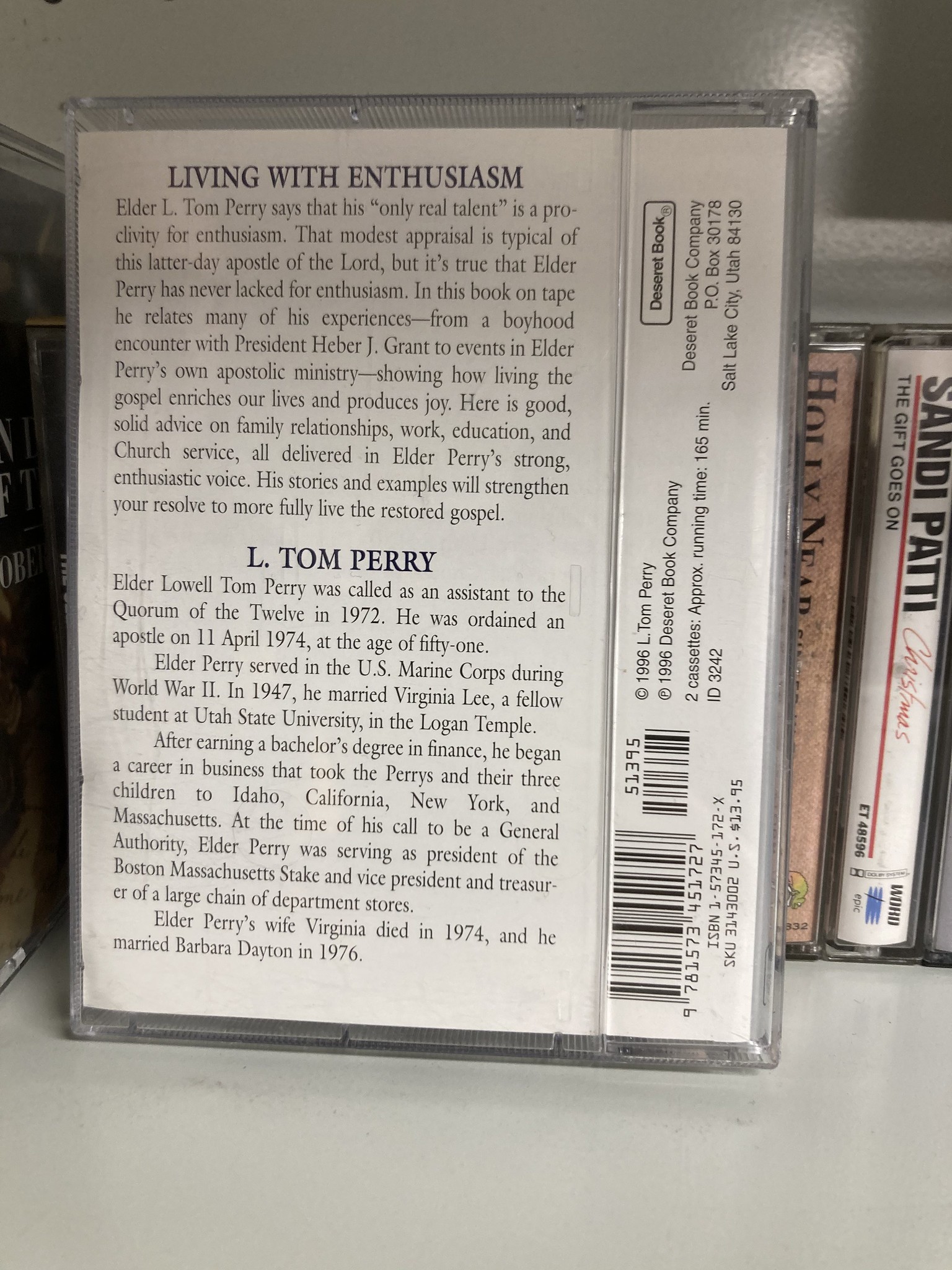 Cassette with Mormon biography ending with a note about his wife dying, then him marrying another wife.